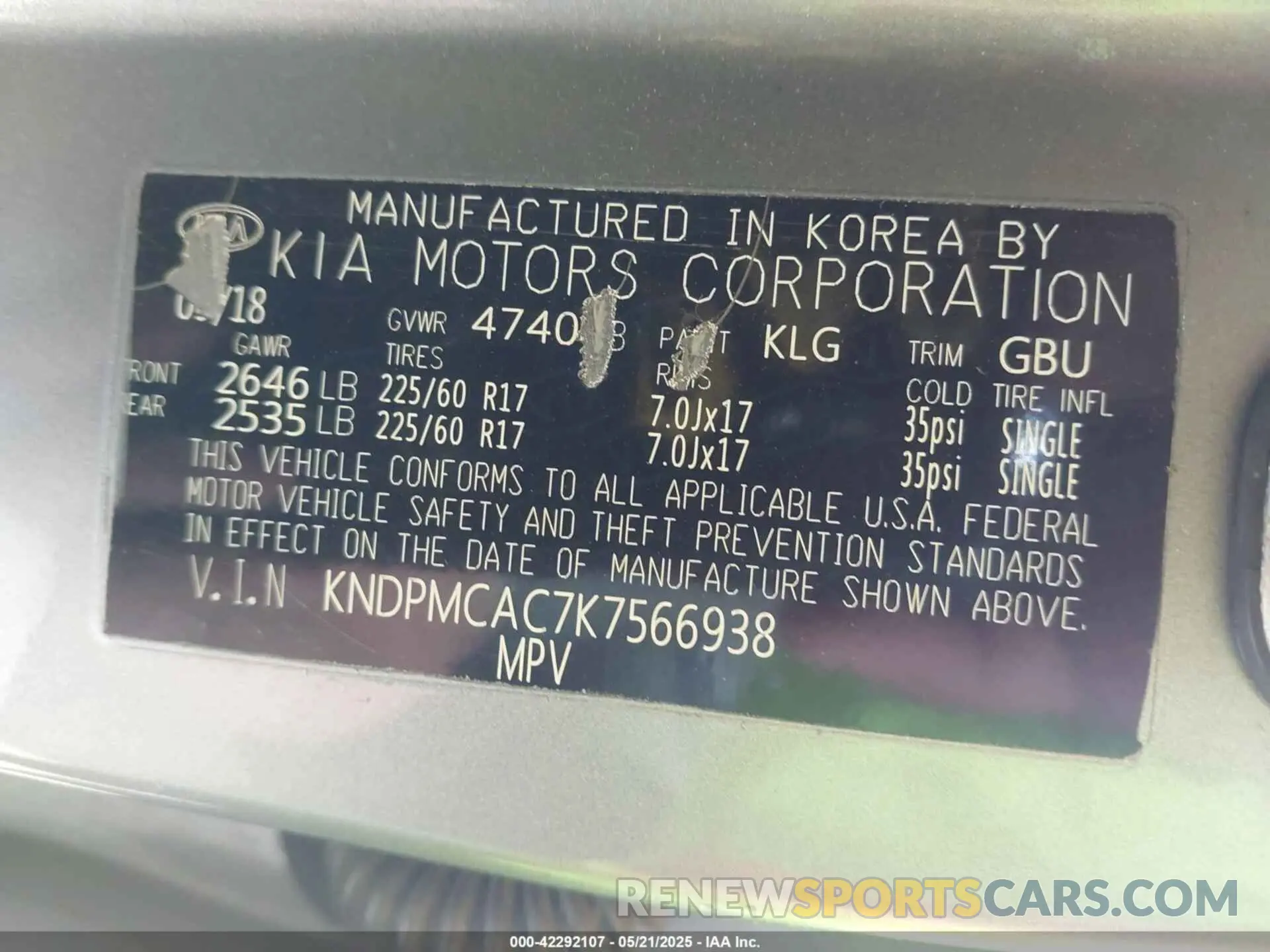 9 Photograph of a damaged car KNDPMCAC7K7566938 KIA SPORTAGE 2019