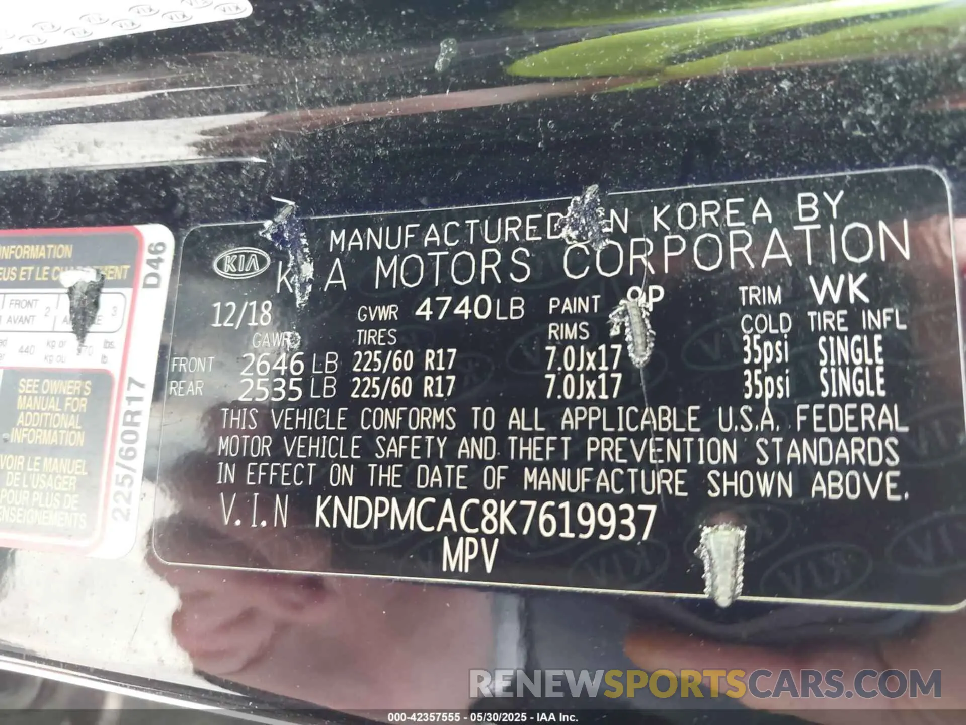 9 Photograph of a damaged car KNDPMCAC8K7619937 KIA SPORTAGE 2019