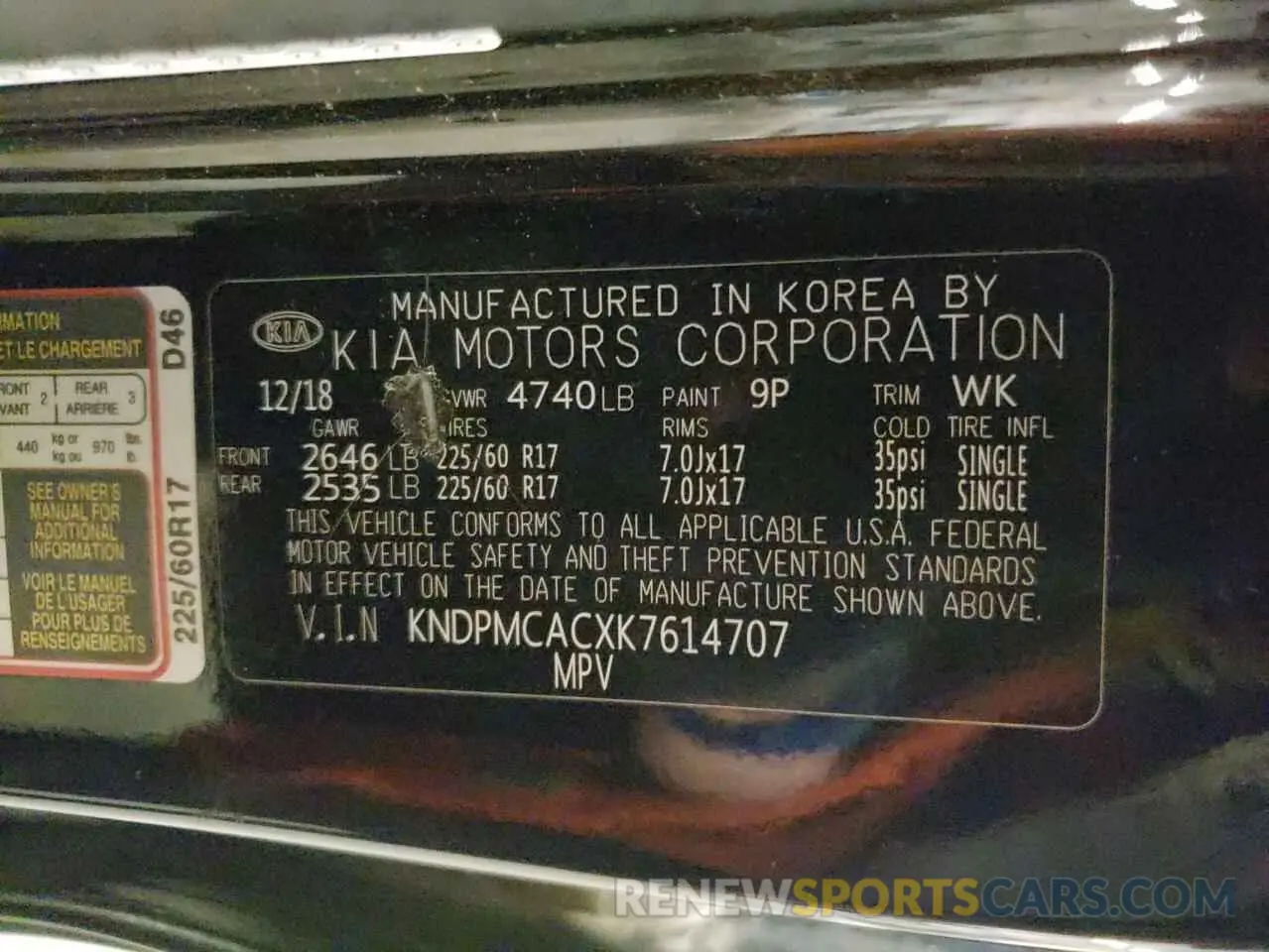 13 Photograph of a damaged car KNDPMCACXK7614707 KIA SPORTAGE 2019