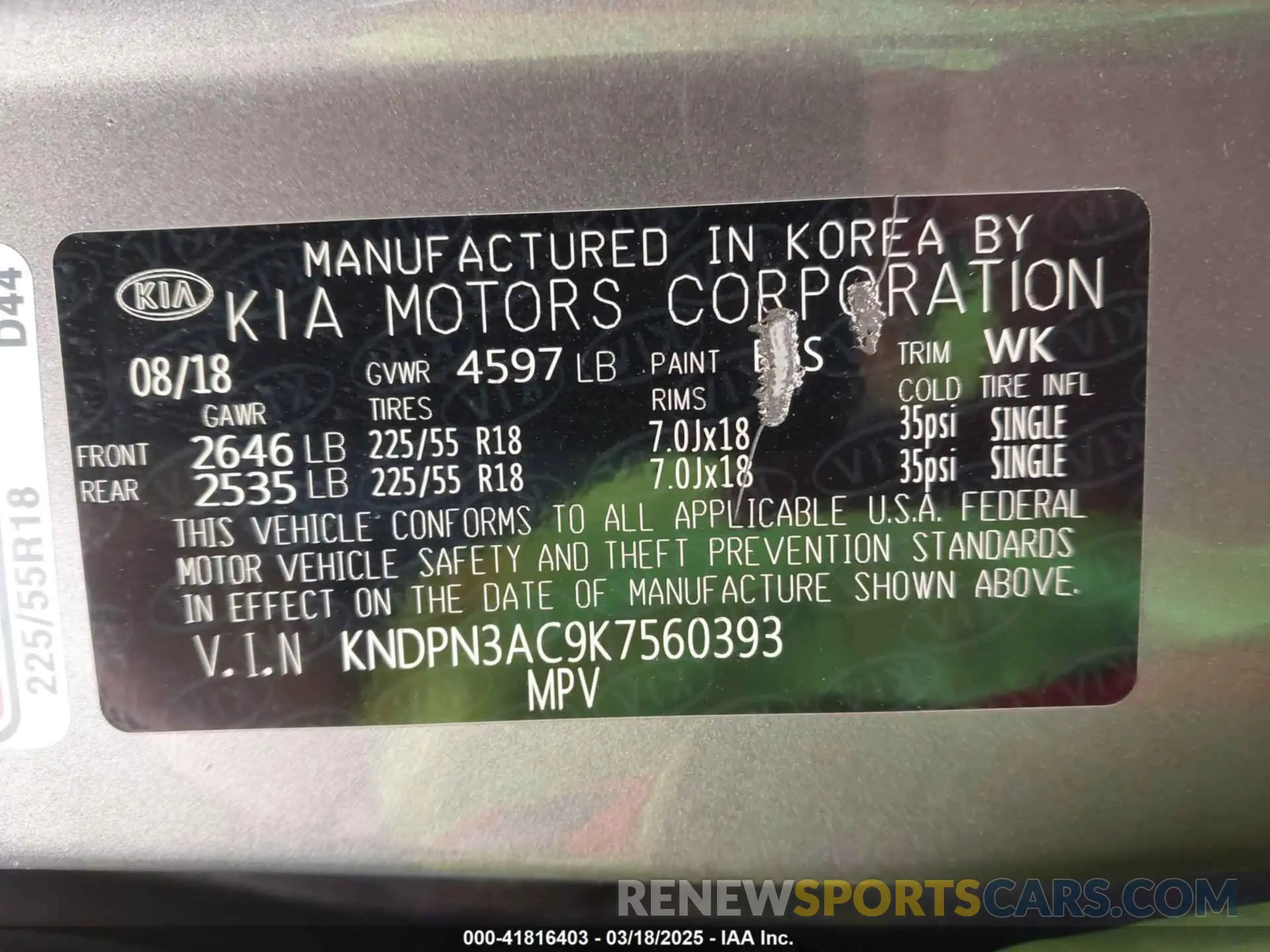 9 Photograph of a damaged car KNDPN3AC9K7560393 KIA SPORTAGE 2019