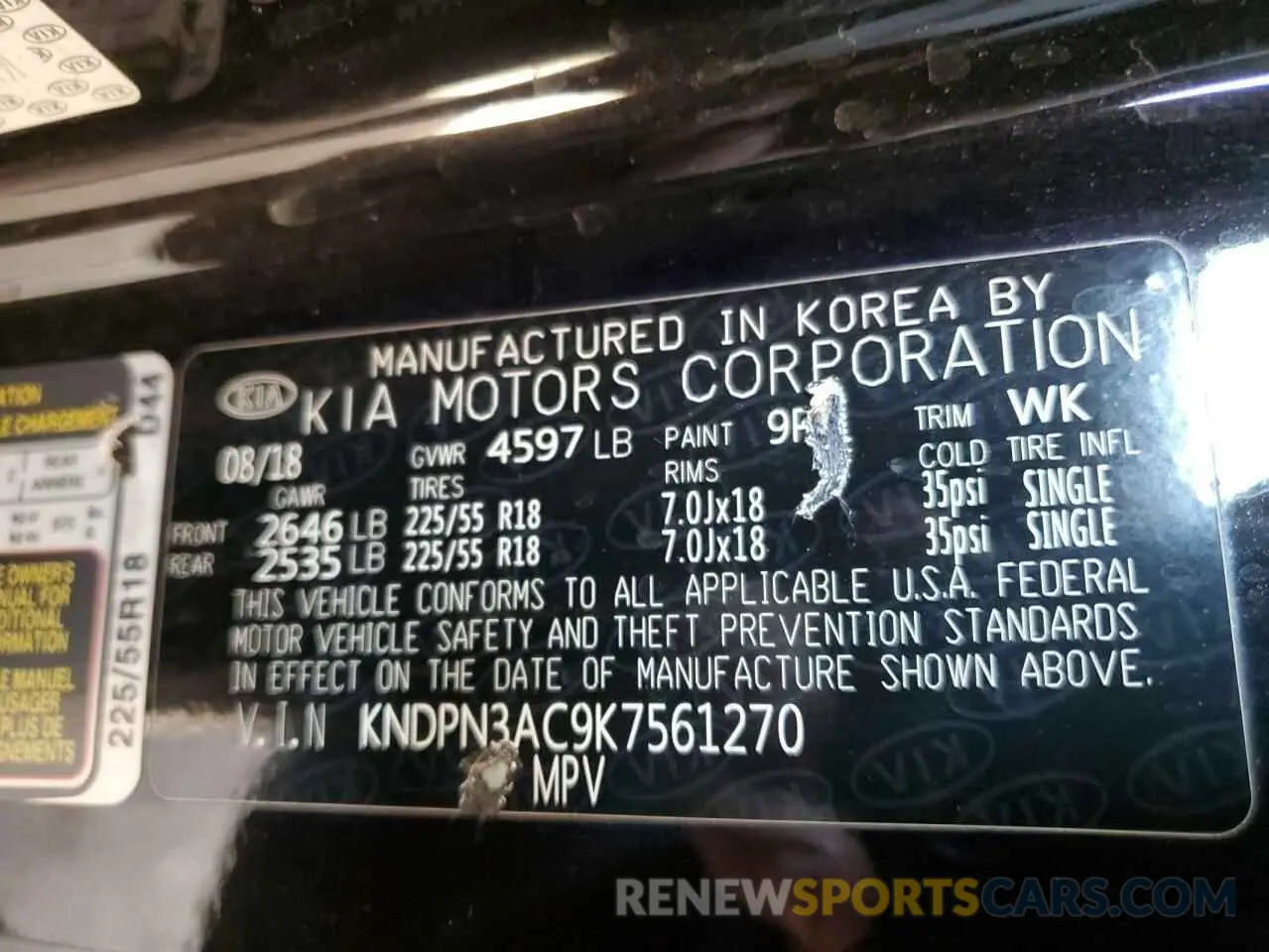 12 Photograph of a damaged car KNDPN3AC9K7561270 KIA SPORTAGE 2019
