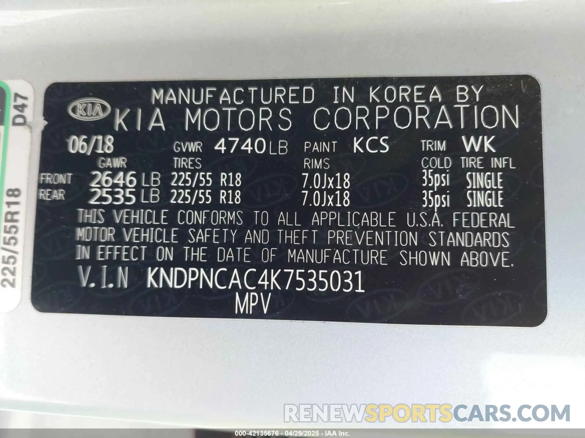 9 Photograph of a damaged car KNDPNCAC4K7535031 KIA SPORTAGE 2019