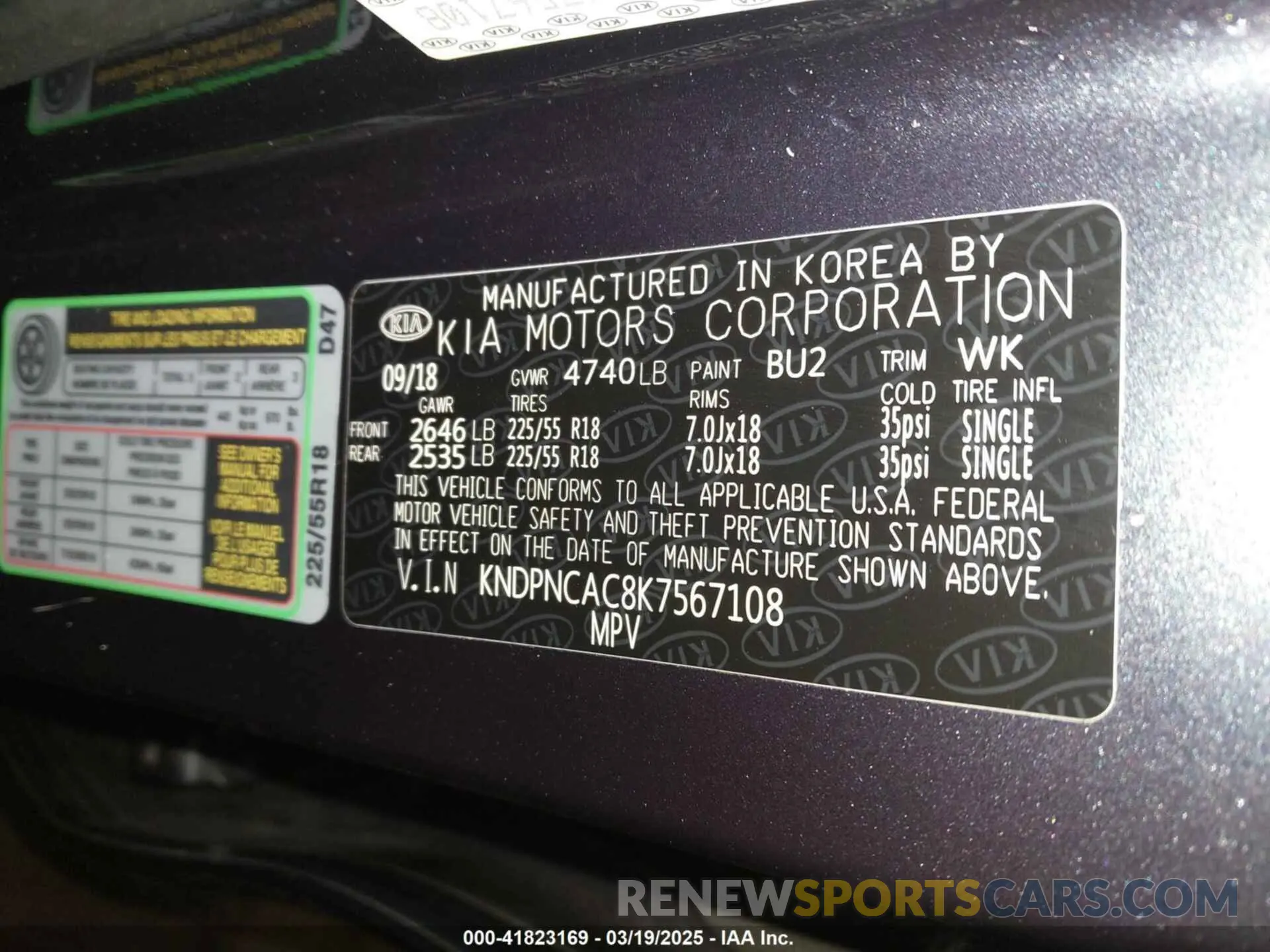 9 Photograph of a damaged car KNDPNCAC8K7567108 KIA SPORTAGE 2019