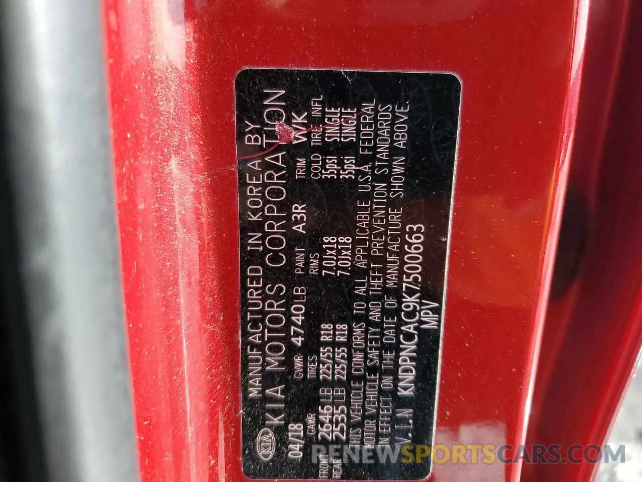 13 Photograph of a damaged car KNDPNCAC9K7500663 KIA SPORTAGE 2019