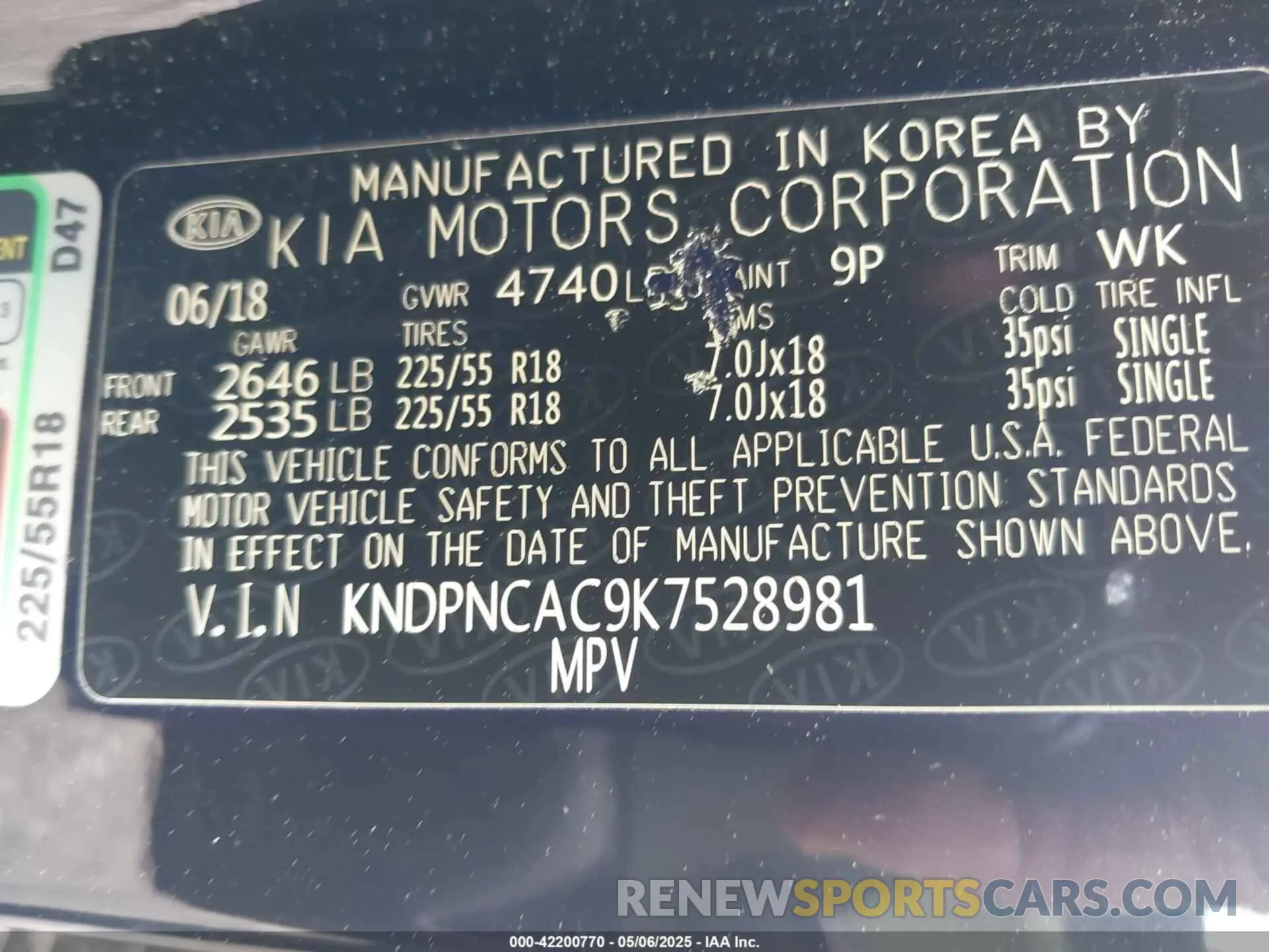 9 Photograph of a damaged car KNDPNCAC9K7528981 KIA SPORTAGE 2019