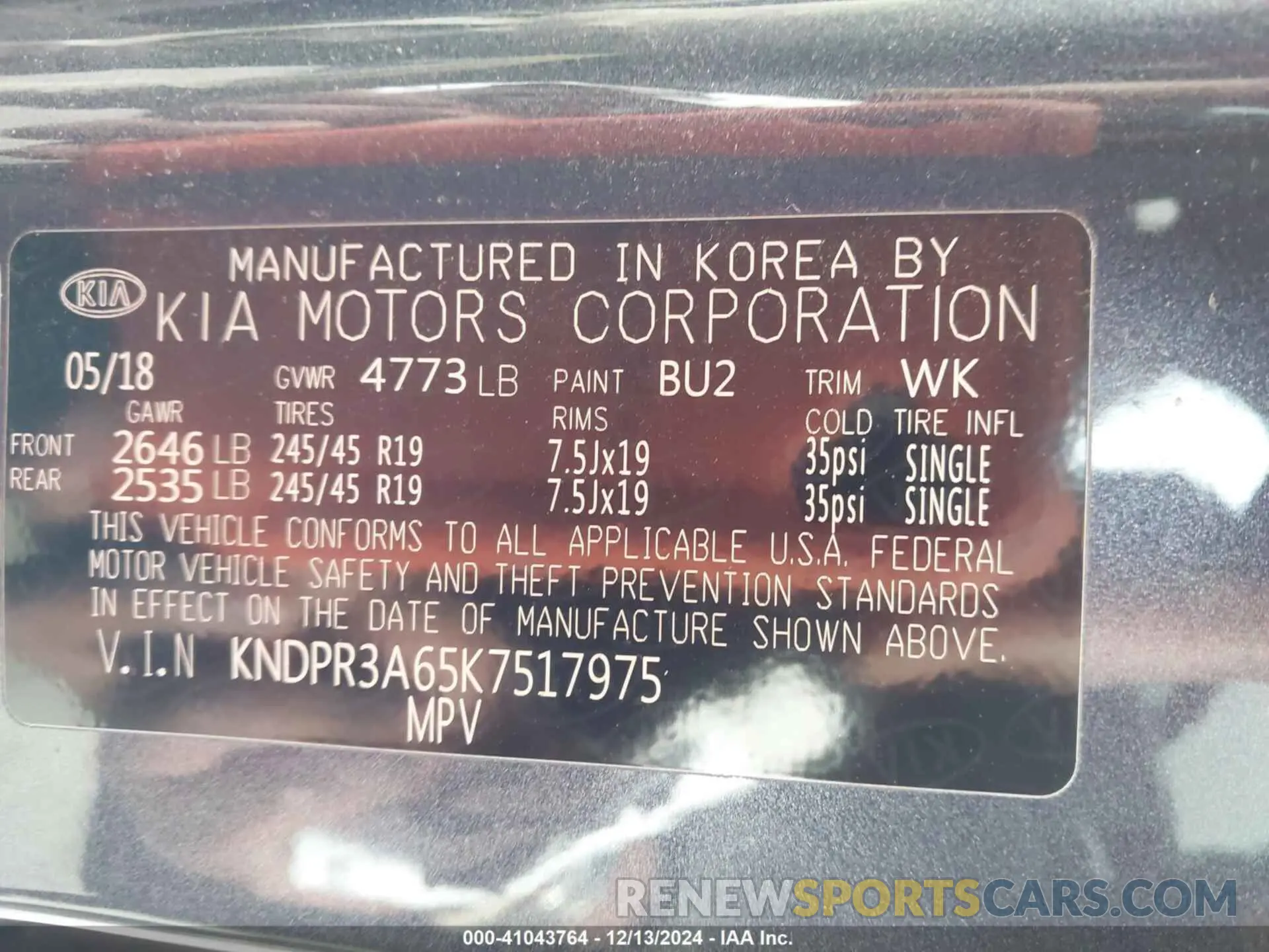 9 Photograph of a damaged car KNDPR3A65K7517975 KIA SPORTAGE 2019