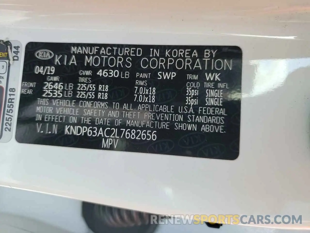 13 Photograph of a damaged car KNDP63AC2L7682656 KIA SPORTAGE 2020
