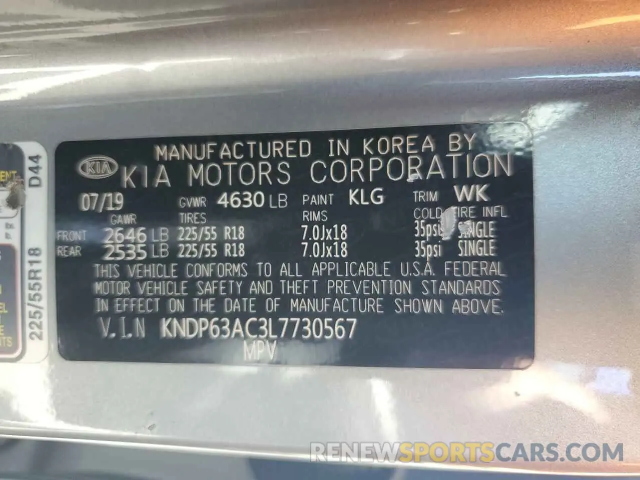 13 Photograph of a damaged car KNDP63AC3L7730567 KIA SPORTAGE 2020