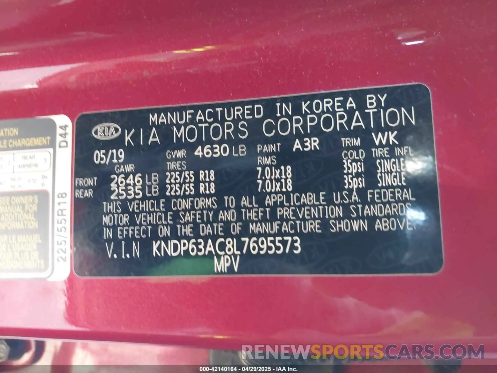 9 Photograph of a damaged car KNDP63AC8L7695573 KIA SPORTAGE 2020