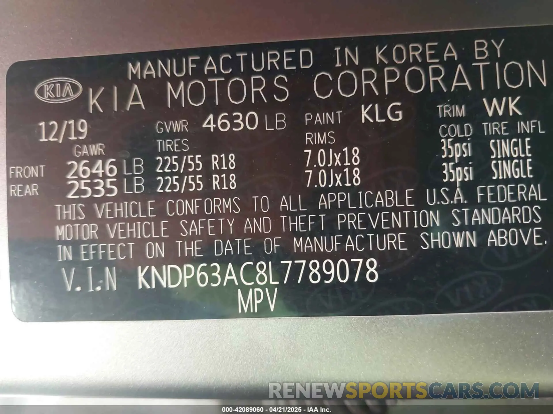 9 Photograph of a damaged car KNDP63AC8L7789078 KIA SPORTAGE 2020