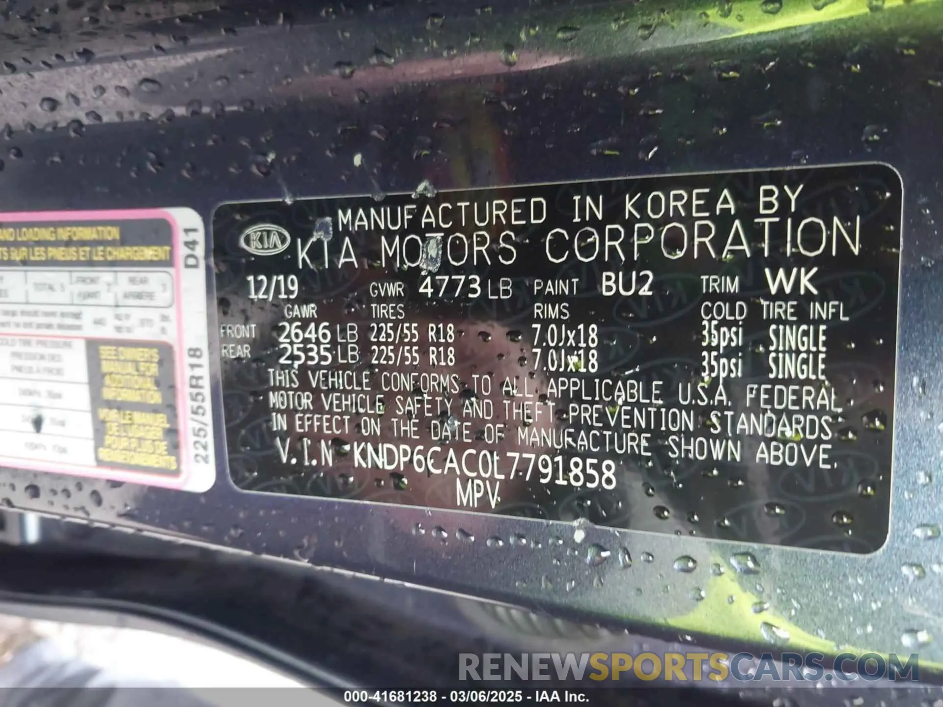 9 Photograph of a damaged car KNDP6CAC0L7791858 KIA SPORTAGE 2020