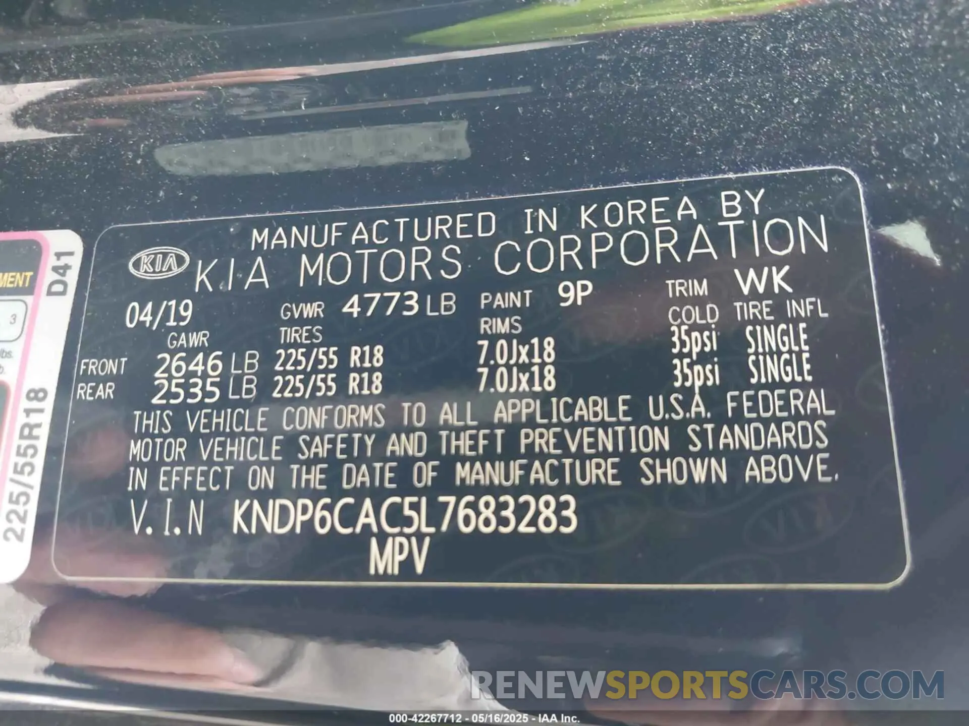 9 Photograph of a damaged car KNDP6CAC5L7683283 KIA SPORTAGE 2020