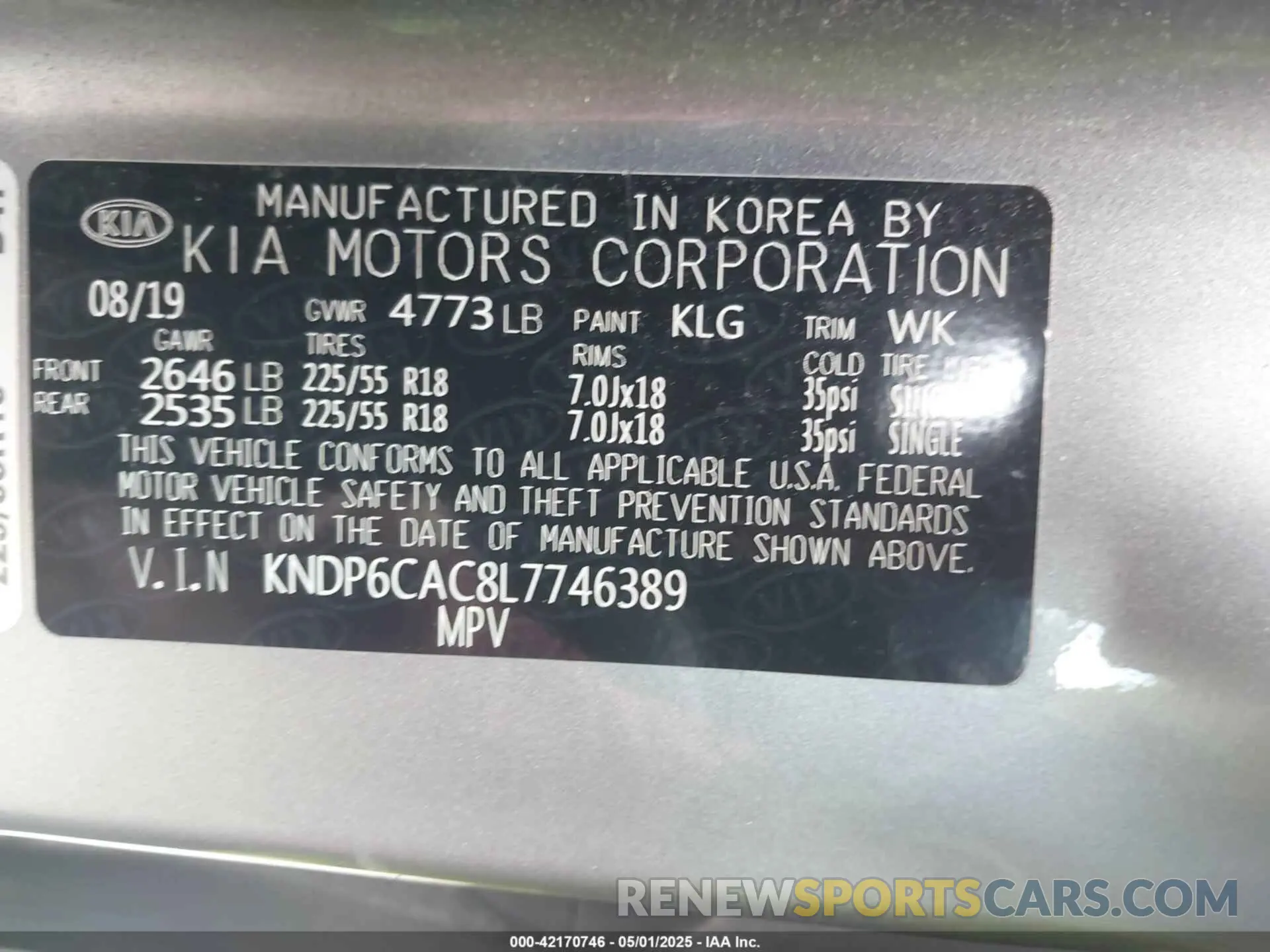 9 Photograph of a damaged car KNDP6CAC8L7746389 KIA SPORTAGE 2020
