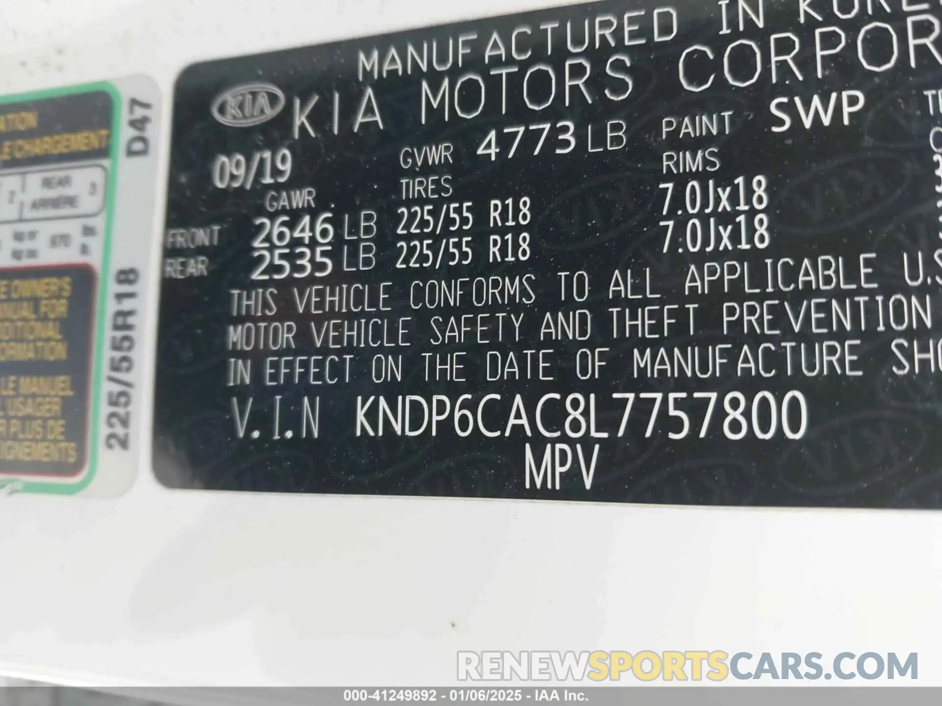 9 Photograph of a damaged car KNDP6CAC8L7757800 KIA SPORTAGE 2020