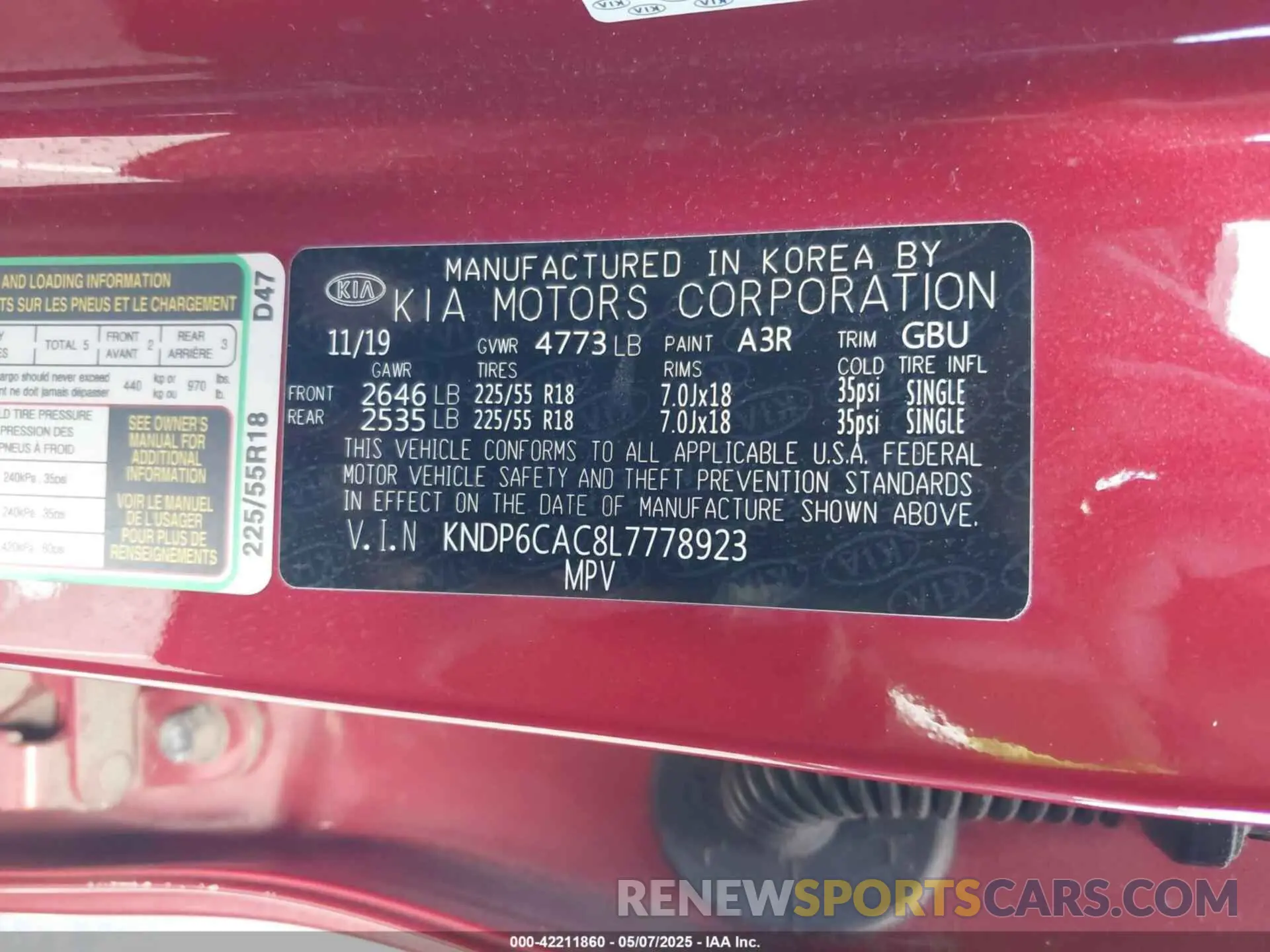 9 Photograph of a damaged car KNDP6CAC8L7778923 KIA SPORTAGE 2020