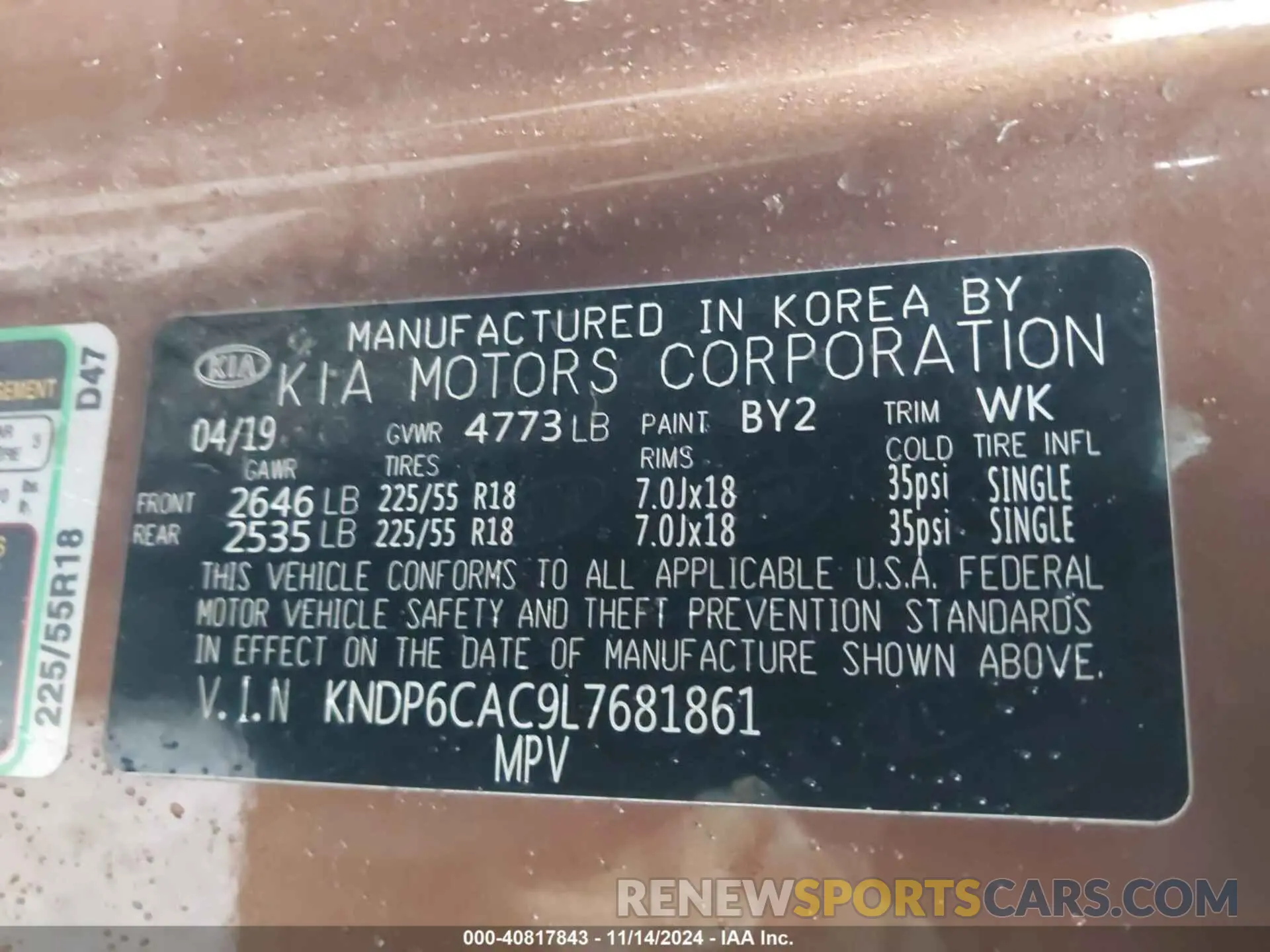 9 Photograph of a damaged car KNDP6CAC9L7681861 KIA SPORTAGE 2020