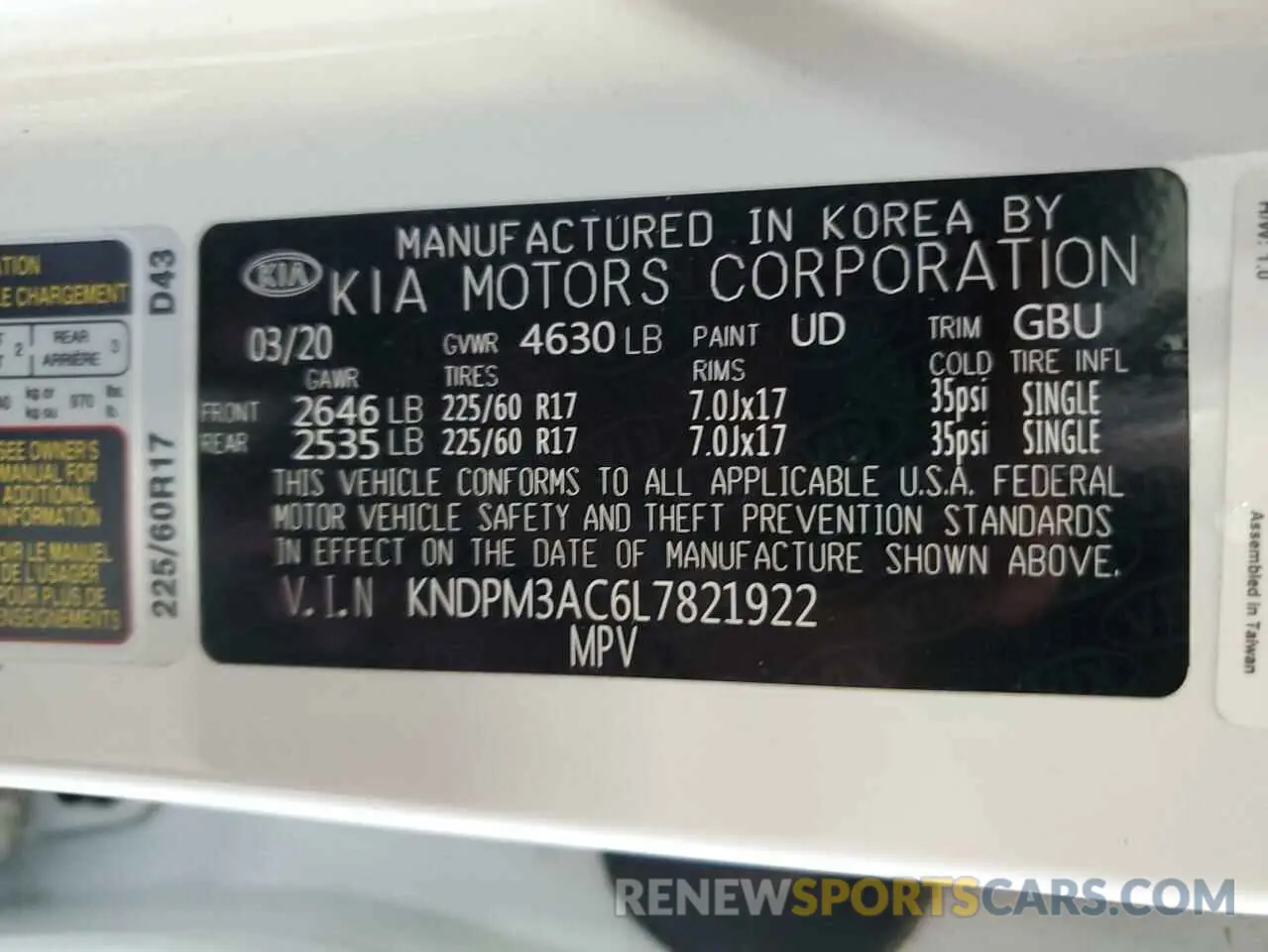 13 Photograph of a damaged car KNDPM3AC6L7821922 KIA SPORTAGE 2020