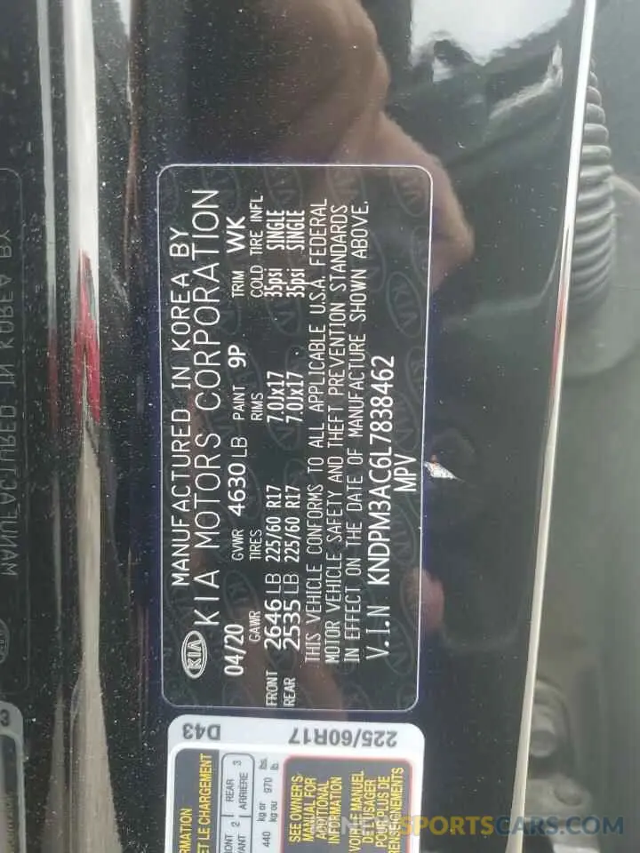 13 Photograph of a damaged car KNDPM3AC6L7838462 KIA SPORTAGE 2020