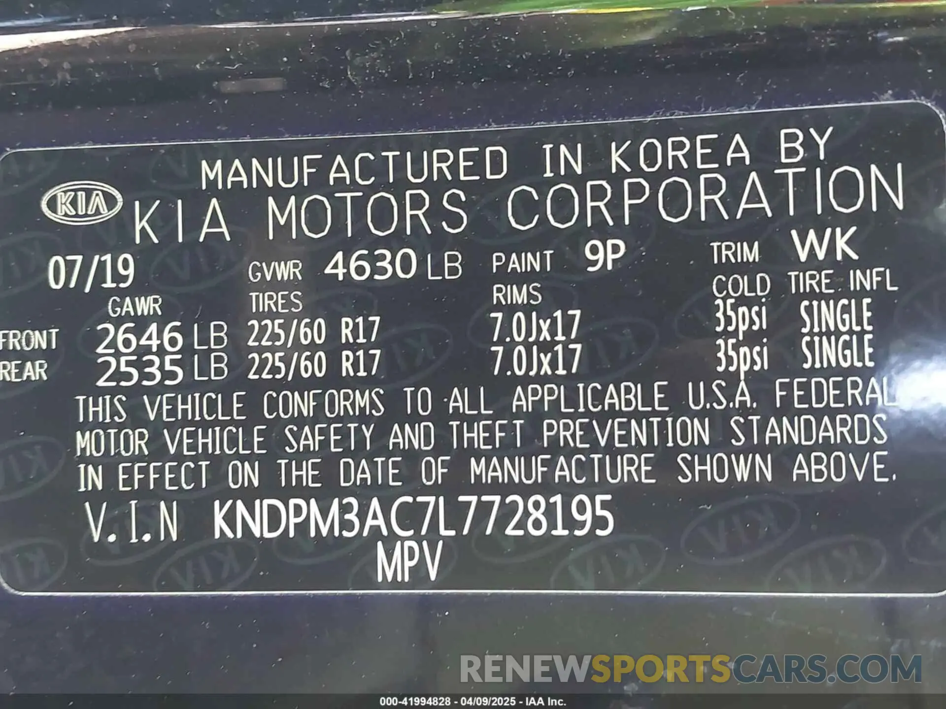 9 Photograph of a damaged car KNDPM3AC7L7728195 KIA SPORTAGE 2020