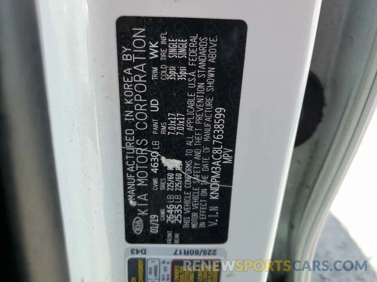 13 Photograph of a damaged car KNDPM3AC8L7638599 KIA SPORTAGE 2020