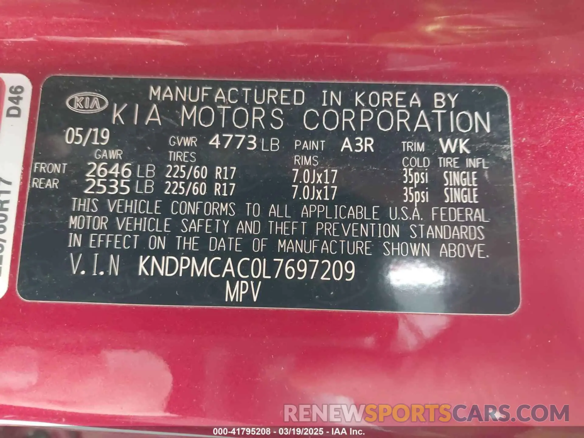 9 Photograph of a damaged car KNDPMCAC0L7697209 KIA SPORTAGE 2020