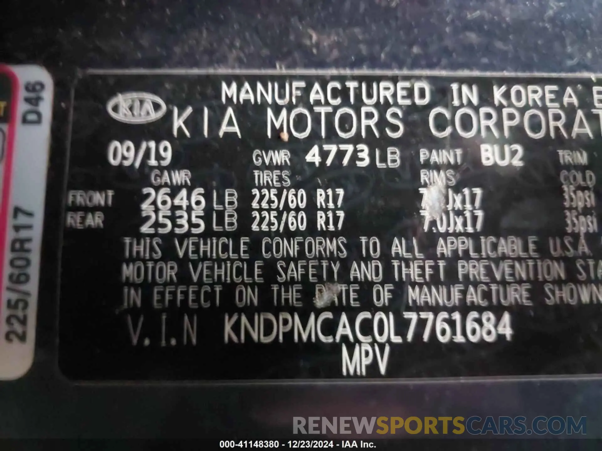 9 Photograph of a damaged car KNDPMCAC0L7761684 KIA SPORTAGE 2020