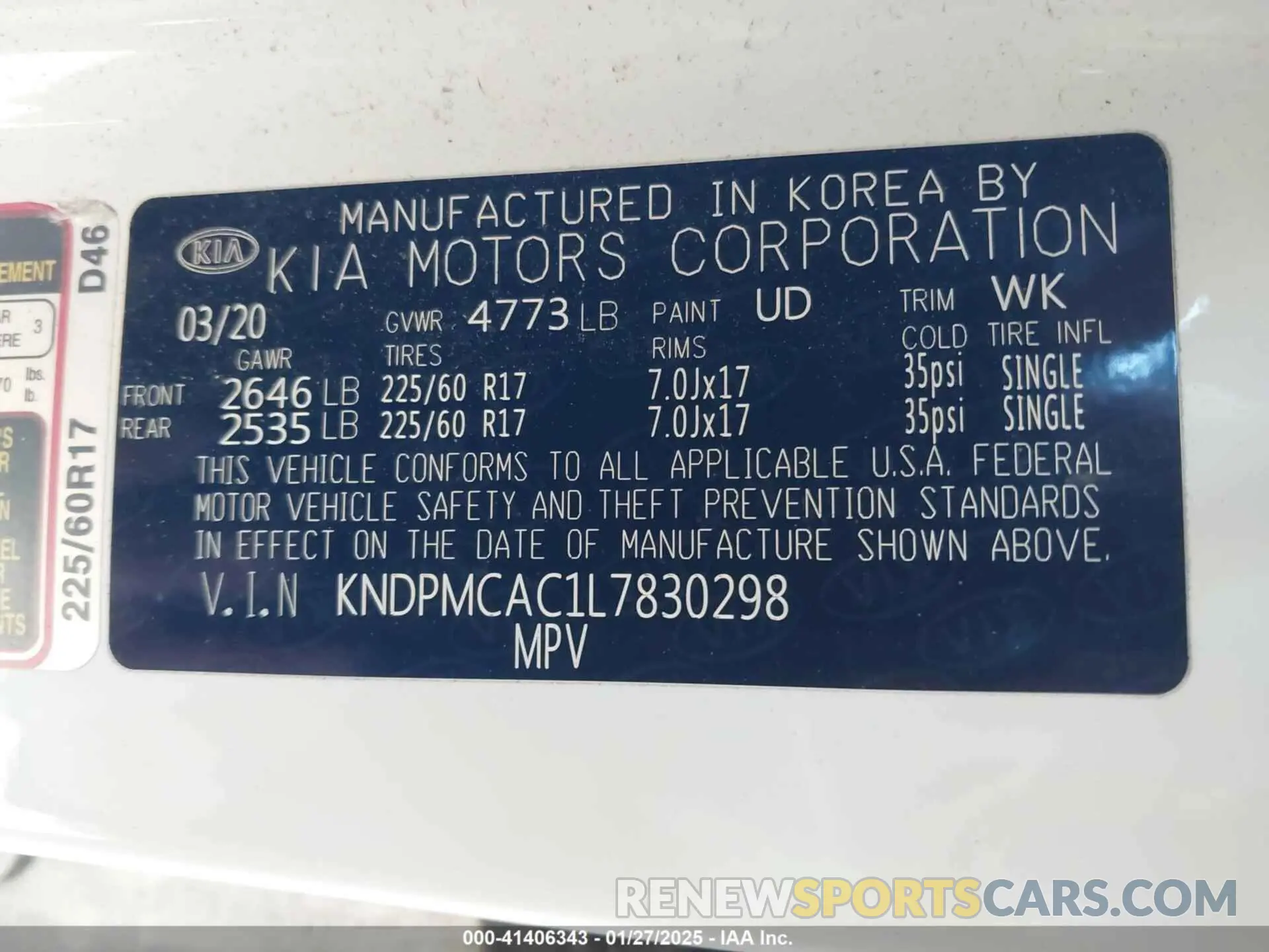 9 Photograph of a damaged car KNDPMCAC1L7830298 KIA SPORTAGE 2020