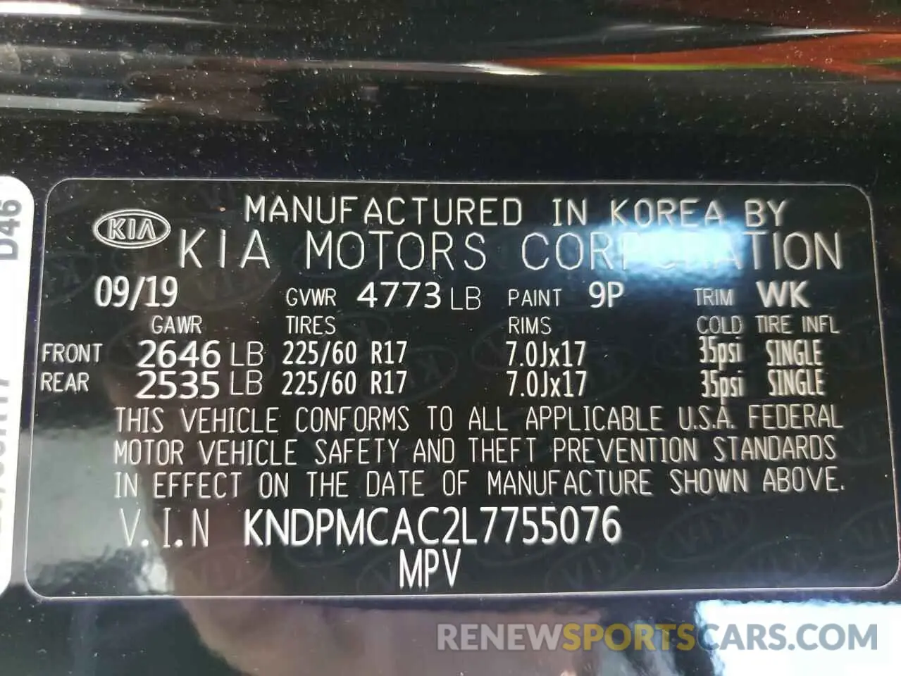 13 Photograph of a damaged car KNDPMCAC2L7755076 KIA SPORTAGE 2020