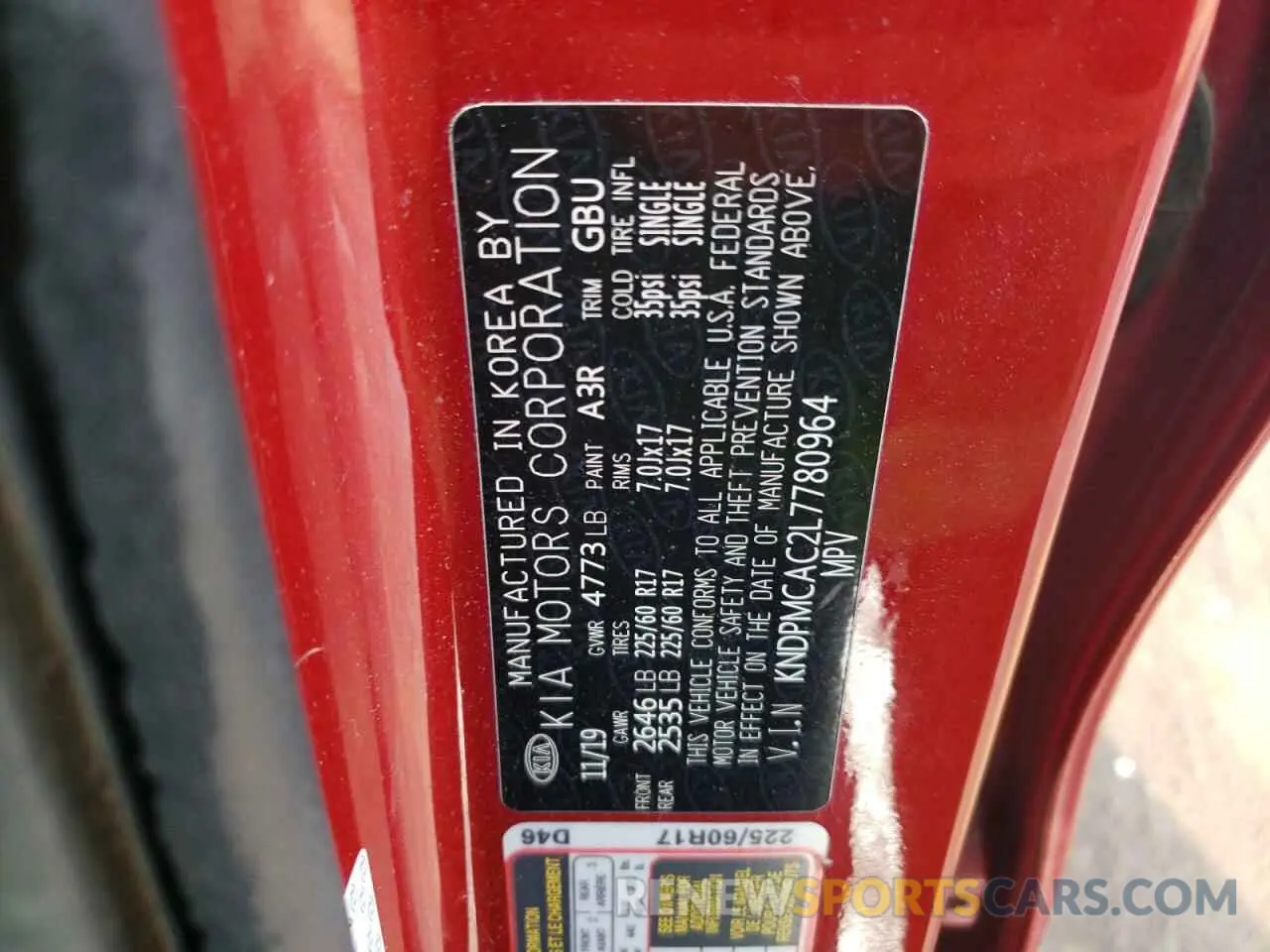 13 Photograph of a damaged car KNDPMCAC2L7780964 KIA SPORTAGE 2020