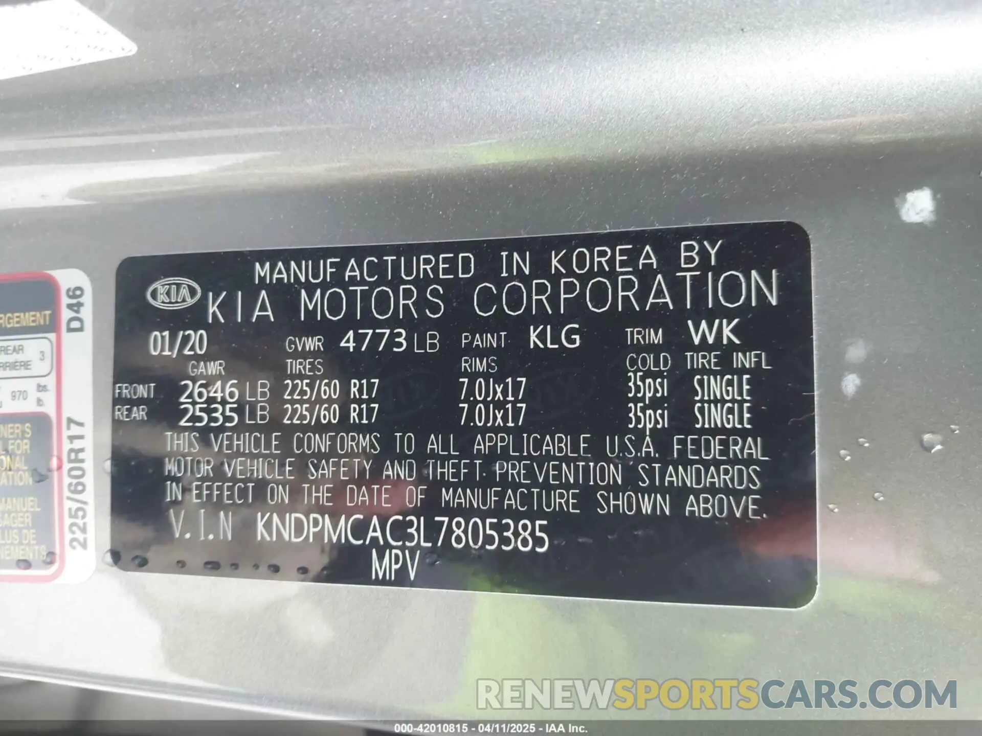 9 Photograph of a damaged car KNDPMCAC3L7805385 KIA SPORTAGE 2020