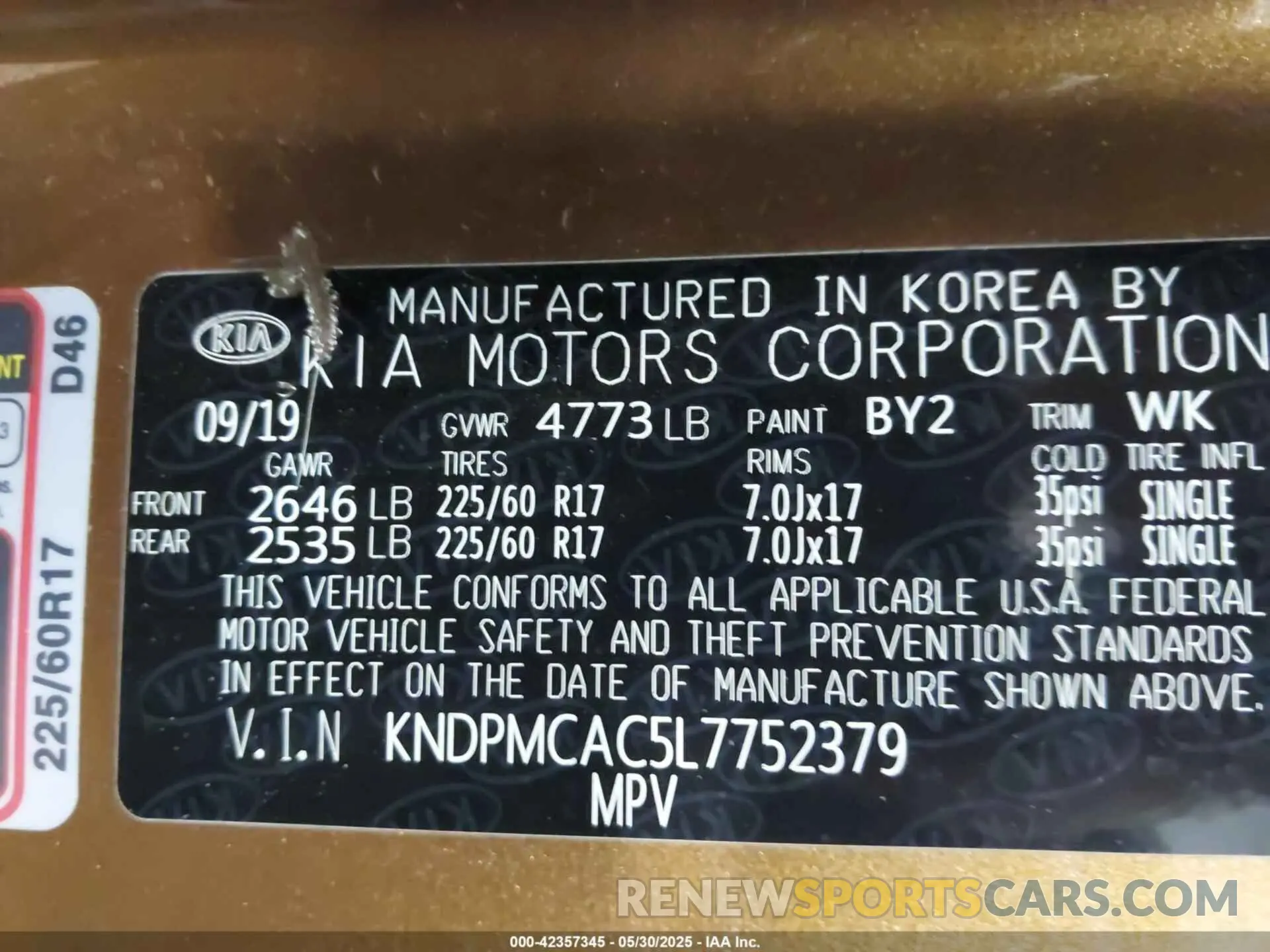 9 Photograph of a damaged car KNDPMCAC5L7752379 KIA SPORTAGE 2020