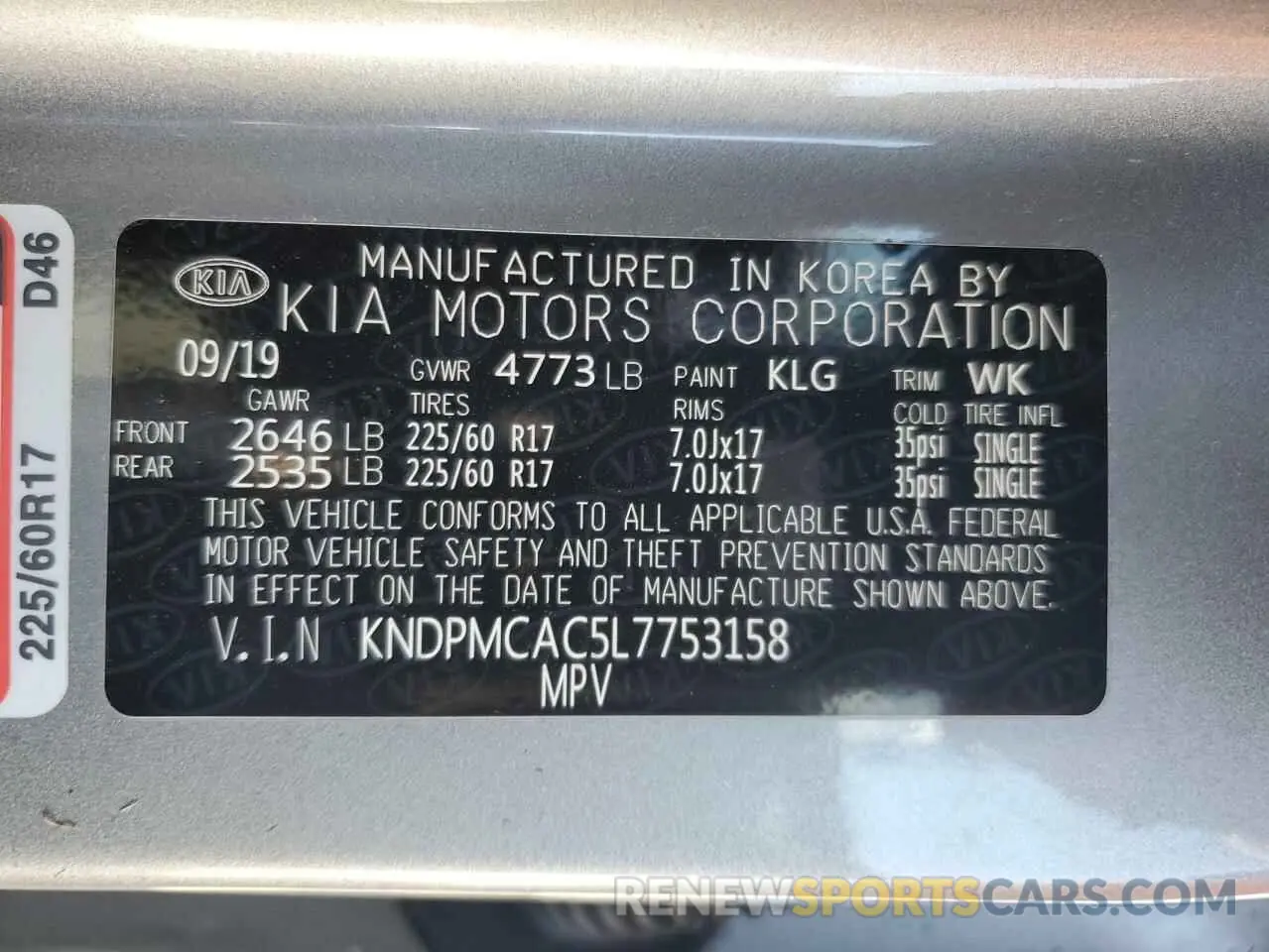 16 Photograph of a damaged car KNDPMCAC5L7753158 KIA SPORTAGE 2020