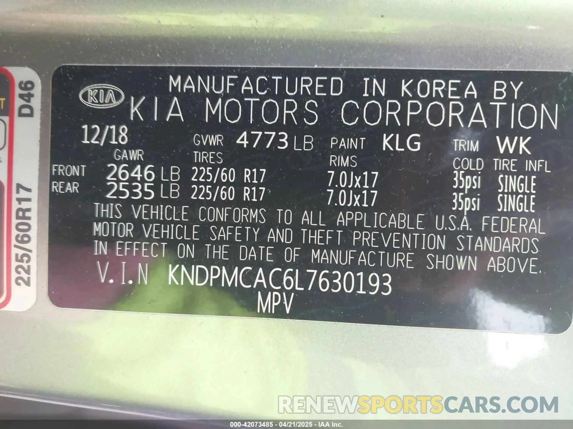 9 Photograph of a damaged car KNDPMCAC6L7630193 KIA SPORTAGE 2020