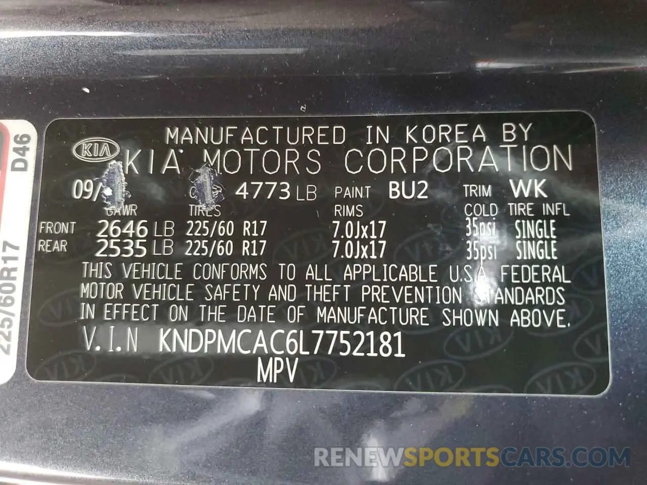 13 Photograph of a damaged car KNDPMCAC6L7752181 KIA SPORTAGE 2020
