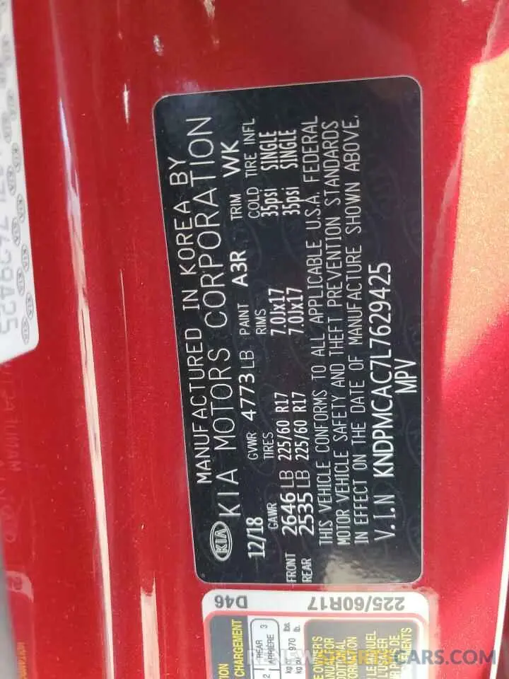 13 Photograph of a damaged car KNDPMCAC7L7629425 KIA SPORTAGE 2020