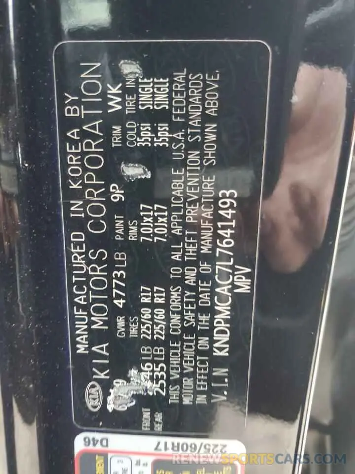 13 Photograph of a damaged car KNDPMCAC7L7641493 KIA SPORTAGE 2020