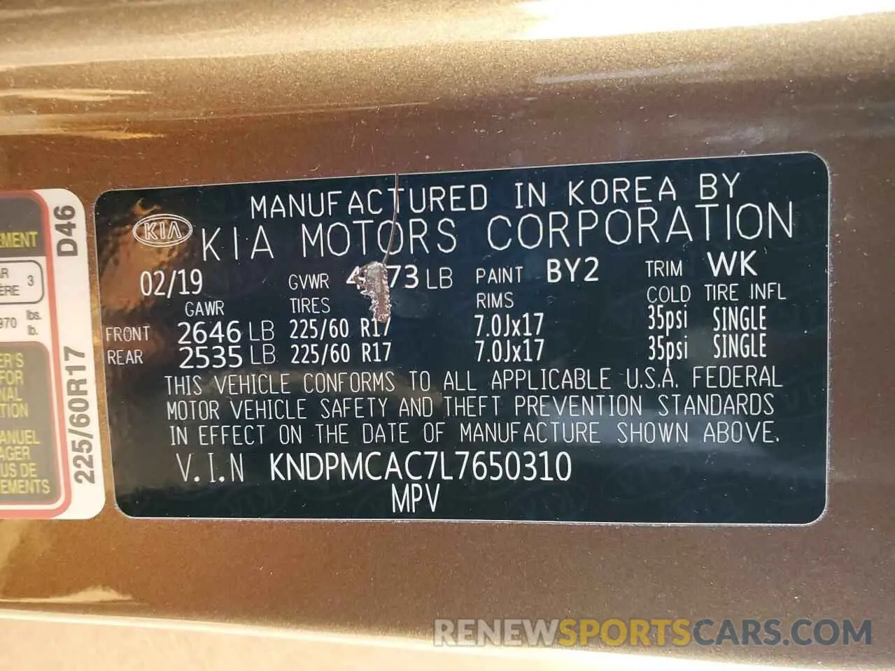 16 Photograph of a damaged car KNDPMCAC7L7650310 KIA SPORTAGE 2020
