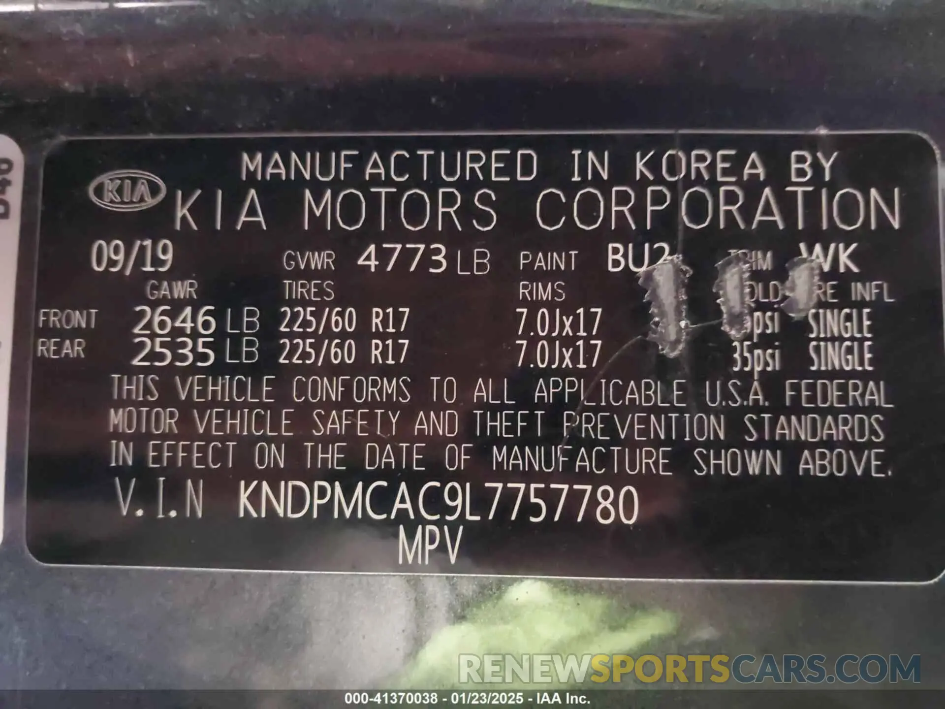 9 Photograph of a damaged car KNDPMCAC9L7757780 KIA SPORTAGE 2020