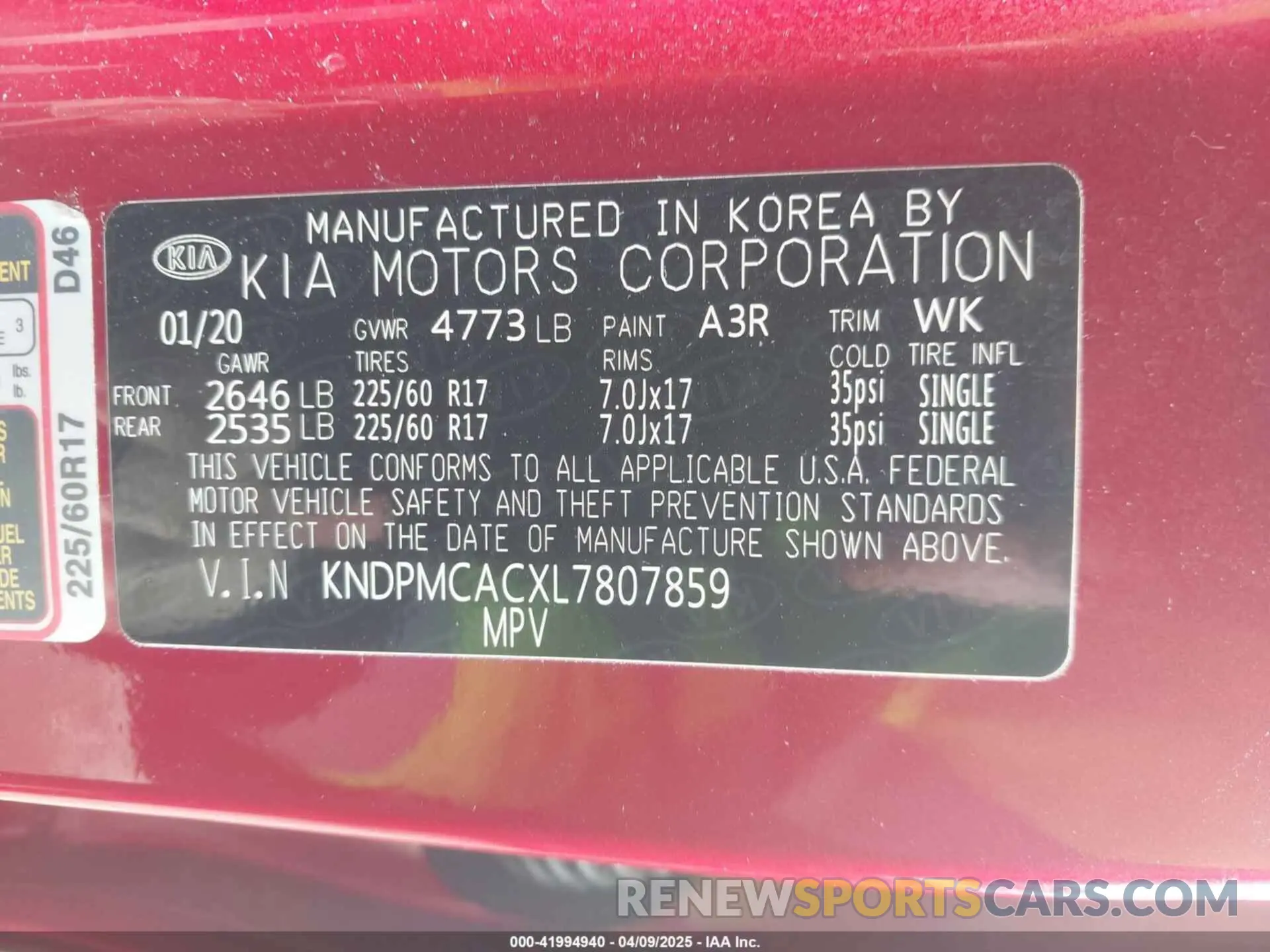 9 Photograph of a damaged car KNDPMCACXL7807859 KIA SPORTAGE 2020