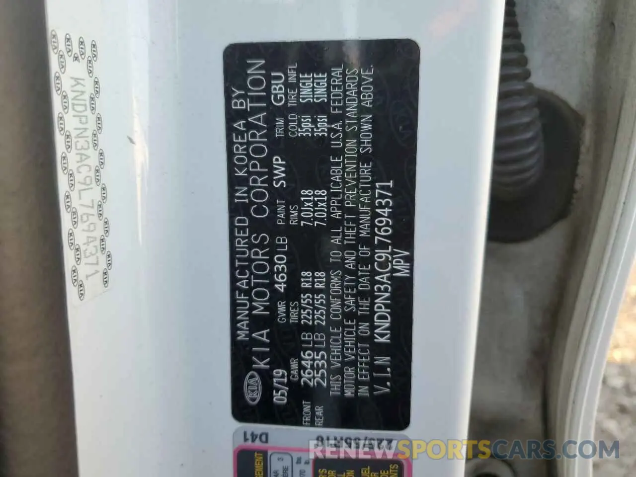 14 Photograph of a damaged car KNDPN3AC9L7694371 KIA SPORTAGE 2020