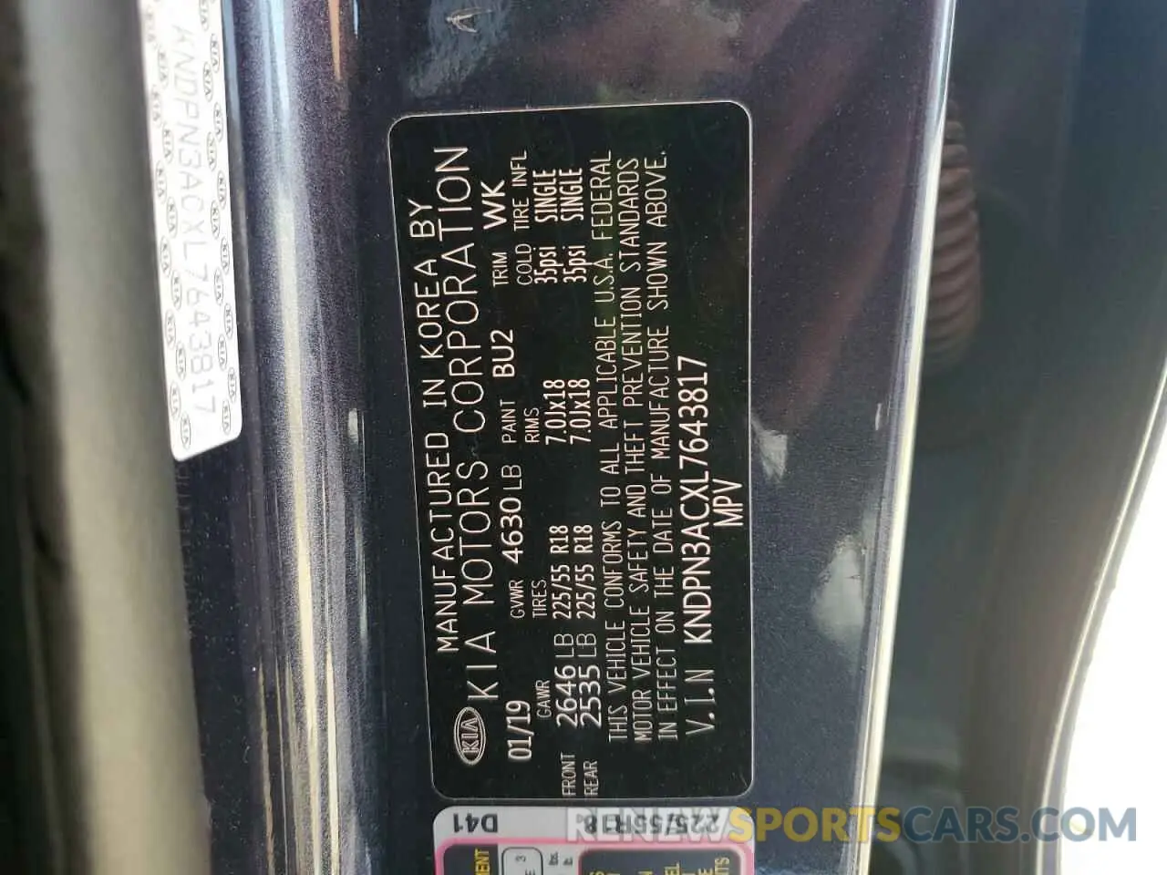 12 Photograph of a damaged car KNDPN3ACXL7643817 KIA SPORTAGE 2020