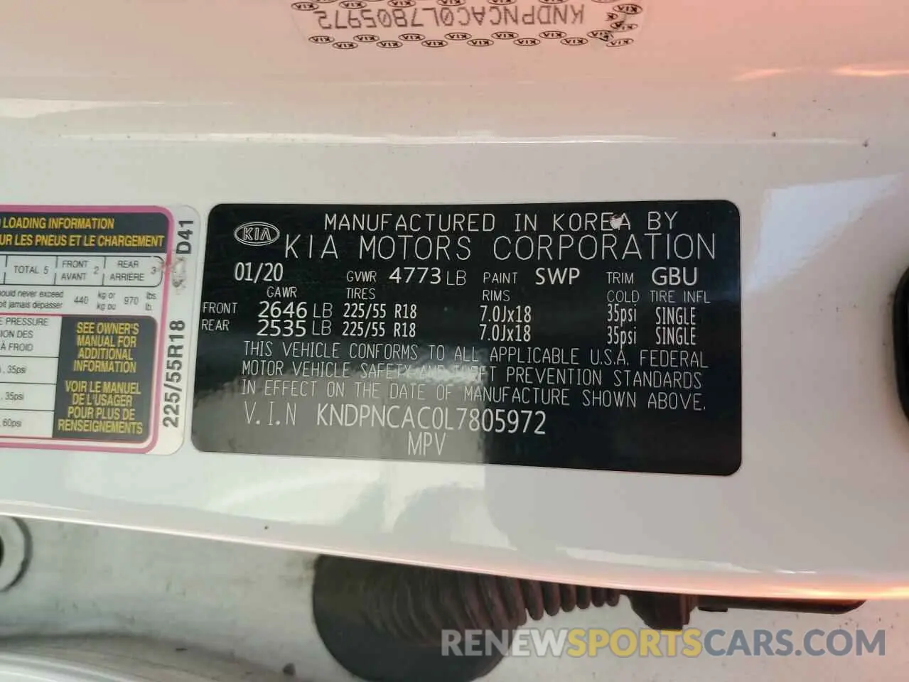 13 Photograph of a damaged car KNDPNCAC0L7805972 KIA SPORTAGE 2020