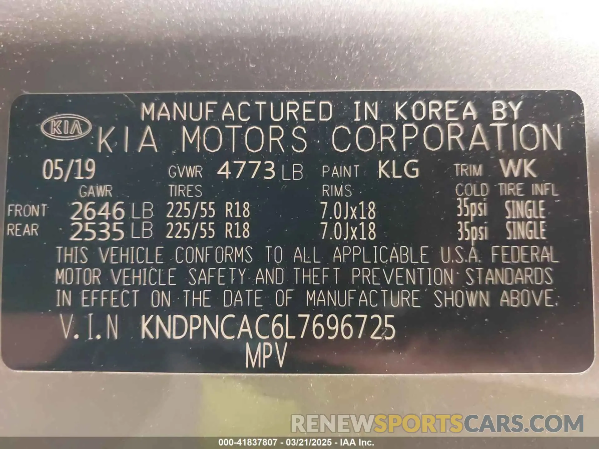 9 Photograph of a damaged car KNDPNCAC6L7696725 KIA SPORTAGE 2020