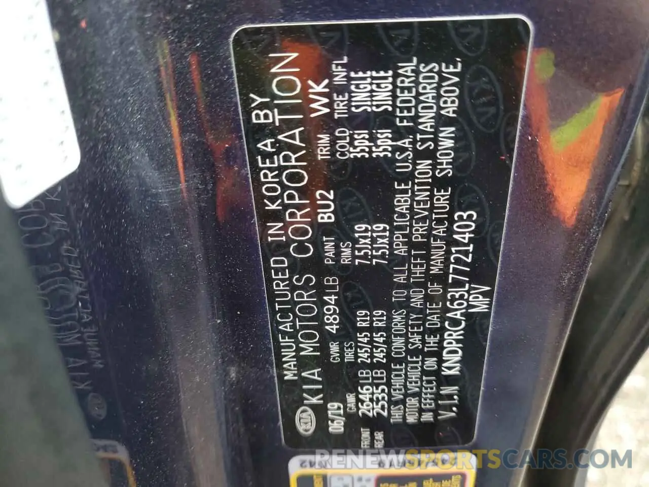 13 Photograph of a damaged car KNDPRCA63L7721403 KIA SPORTAGE 2020