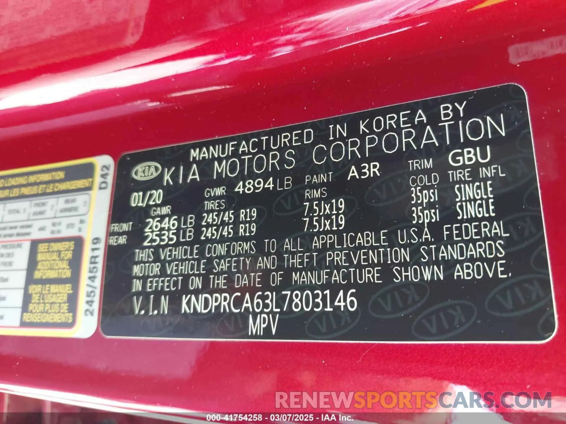9 Photograph of a damaged car KNDPRCA63L7803146 KIA SPORTAGE 2020