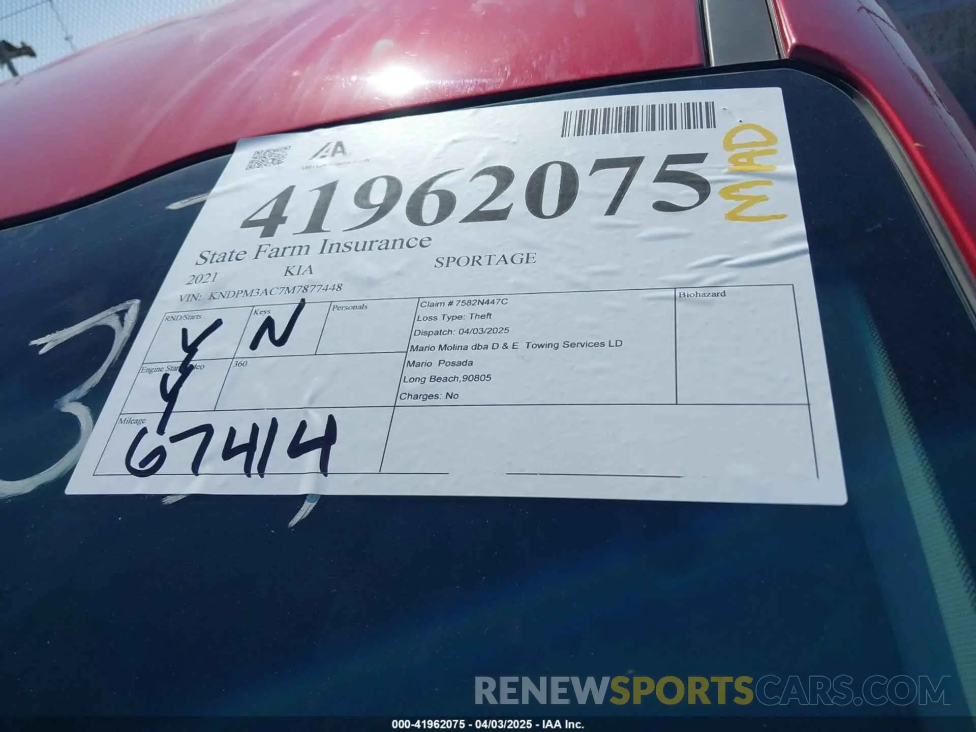16 Photograph of a damaged car KNDPM3AC7M7877448 KIA SPORTAGE 2021