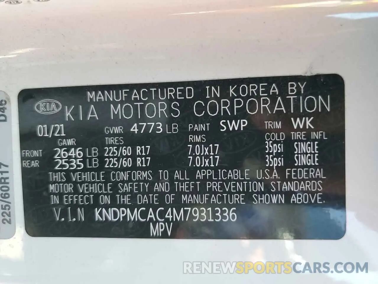 12 Photograph of a damaged car KNDPMCAC4M7931336 KIA SPORTAGE 2021