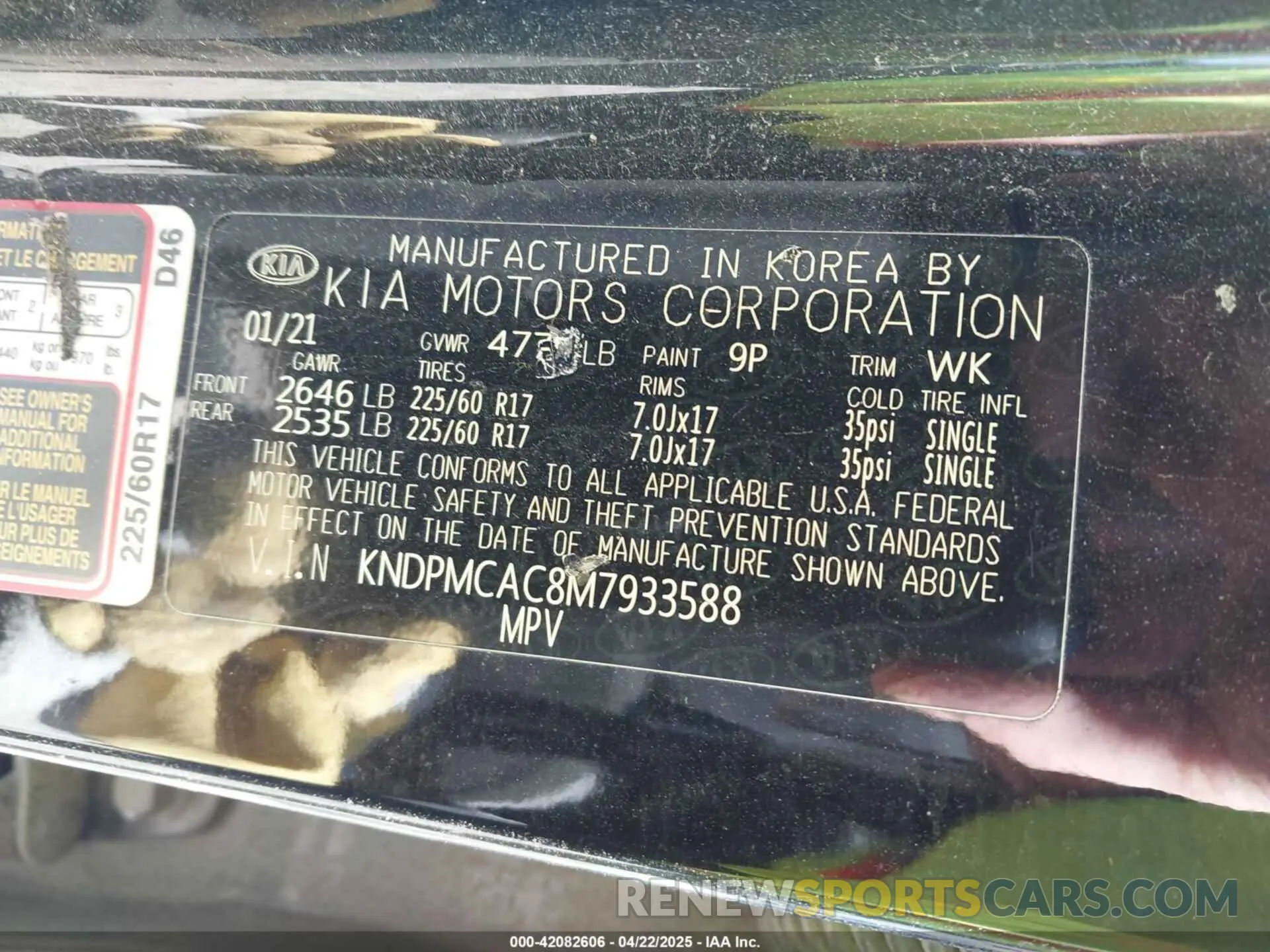 9 Photograph of a damaged car KNDPMCAC8M7933588 KIA SPORTAGE 2021