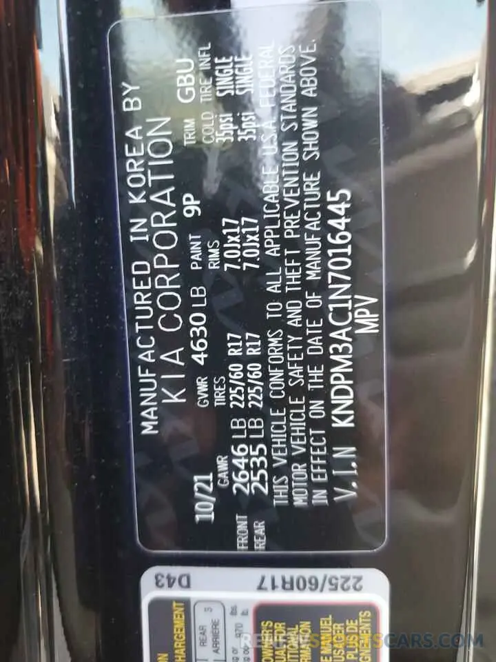 13 Photograph of a damaged car KNDPM3AC1N7016445 KIA SPORTAGE 2022