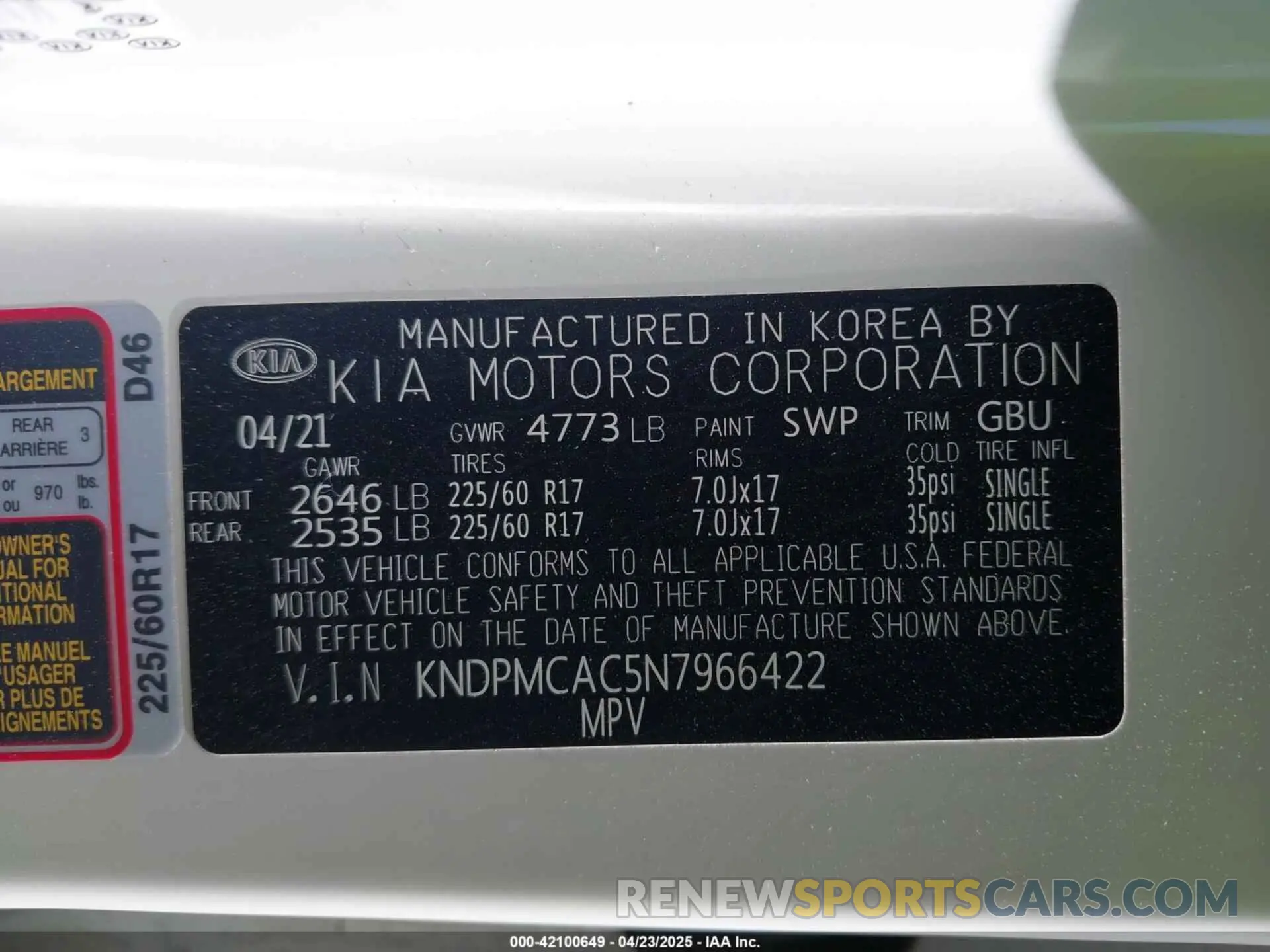9 Photograph of a damaged car KNDPMCAC5N7966422 KIA SPORTAGE 2022